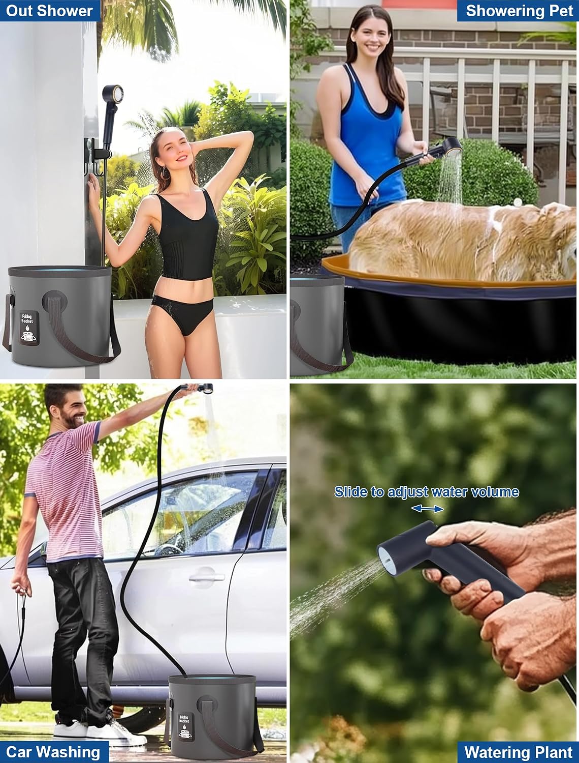 Portable Shower, Camp Shower Pump, IPX8 Waterproof, 8000mAh Rechargeable Shower Pump, 5 Speed Mode & 4 Water Mode Camping Shower with 20 L Foldable Bucket, for Hiking,Travel, Pet Bath, Car Wash