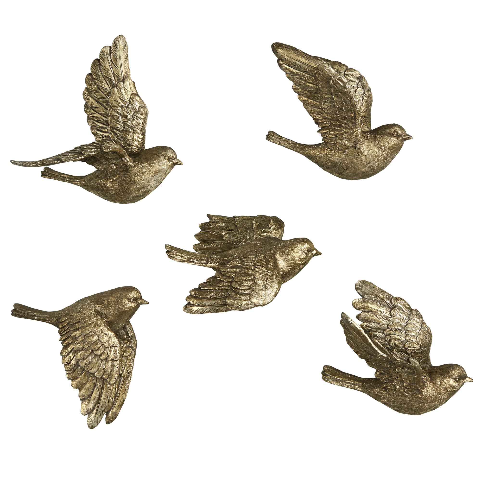 Soaring Birds Antique Gold Wall Accents | Set of Five | Hanging Art Decor for Bedroom, Living Room, Hallways, Office