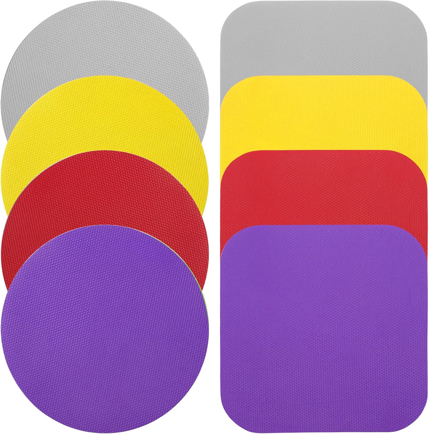 8pcs Jar Opener Grippers, Round and Square Rubber Bottle Opening Pad Multifunctional Non Skid Jar Opener Silicone Heat Resistant Mat Kitchen Coaster for Seniors Women Kids Weak Hands (4 Colors)