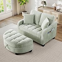 Vista 9 de Silla Chaise Lounge de Interior, Silla de Sofá de Chenilla de Gran Tamaño con Otomana de Almacenamiento y Respaldo Ajustable, Sofá Biplaza Cian