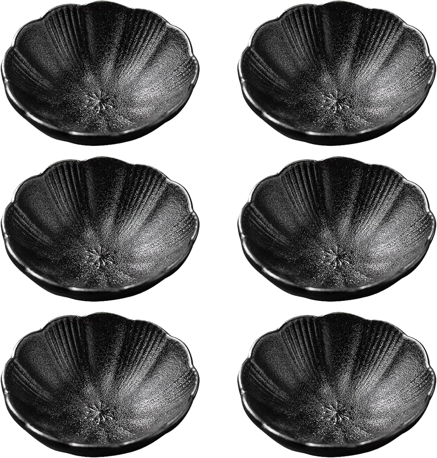 Dipping Bowls, Soy Sauce Dish Ceramic, Small Serving Bowls for Side Dishes Vintage Black Stylish Design, Set of 6 Mini Appetizer Plates for Condiment Sushi Ketchup BBQ Party, 3.34 Inch
