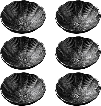 Dipping Bowls, Soy Sauce Dish Ceramic, Small Serving Bowls for Side Dishes Vintage Black Stylish Design, Set of 6 Mini Appetizer Plates for Condiment Sushi Ketchup BBQ Party, 3.34 Inch