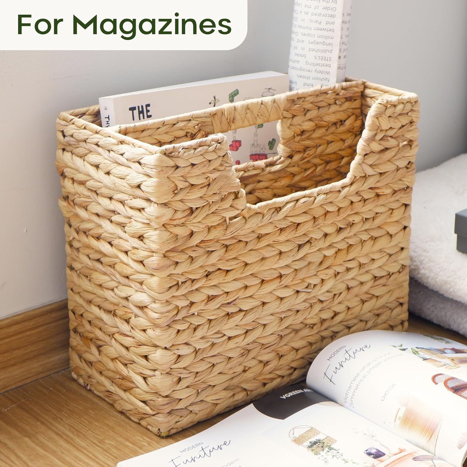 Wicker Magazine Basket + Natural Door Stopper