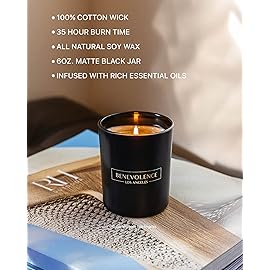 Benevolence LA Clearance Candles Bergamot & Jasmine Christmas Scented Candles | Soy Black Holiday Candle for Home | Gifts for Women and Men | Home Fragrance | Aromatherapy | 6oz