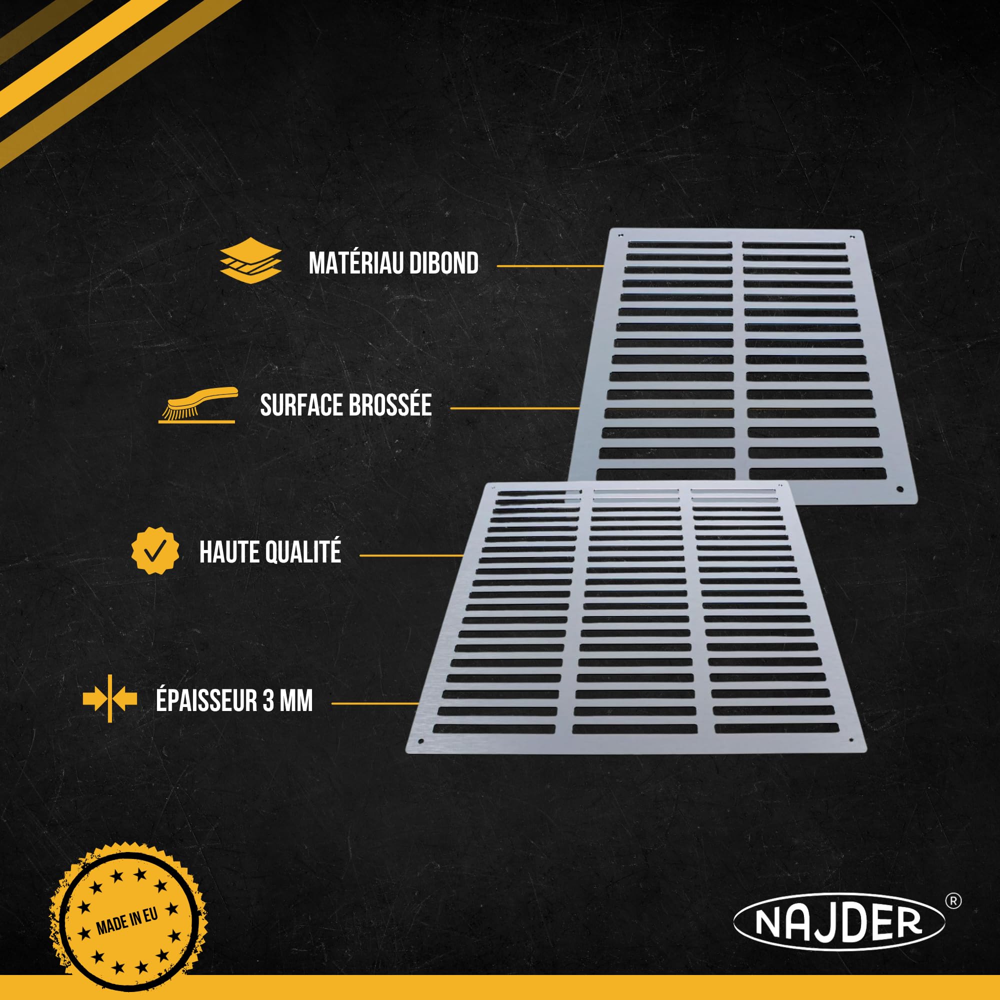 NAJDER Grille d'aération en Aluminium 300x400 mm, DIBOND, Couverture d'aération Plat, Grille d'évacuation d'air, Fentes d'aération de Surface, Ouvertures d'aération, Bouche de Ventilation pour Mur