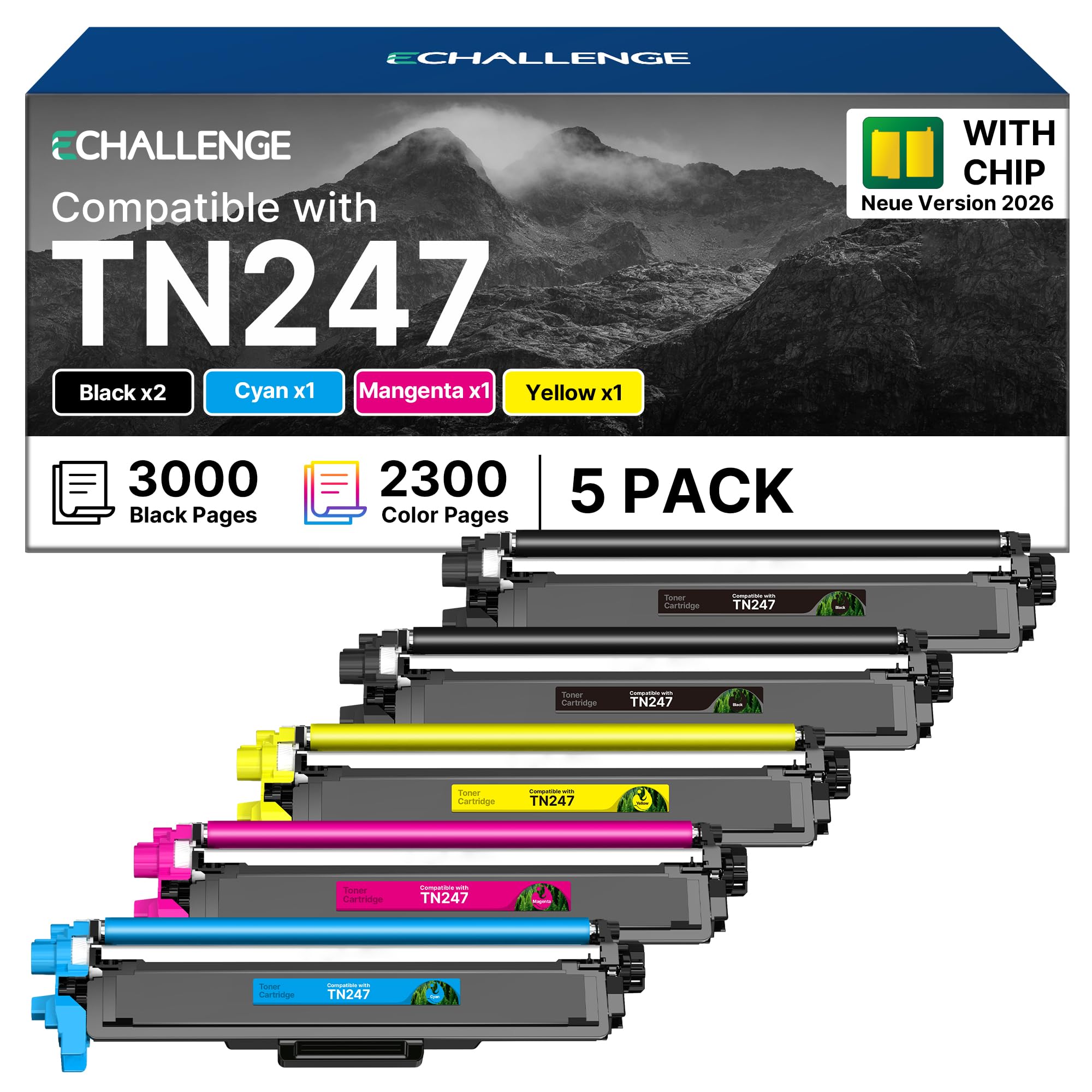 ECHALLENGE tn247 tn243 Kompatibel für Brother TN-243CMYK Toner für Toner Brother MFC L3750CDW L3770CDW MFC-L3750CDW TN 243CMYK TN-247 Toner DCP-L3550CDW HL-L3210CW 2026er-Chip-Generation