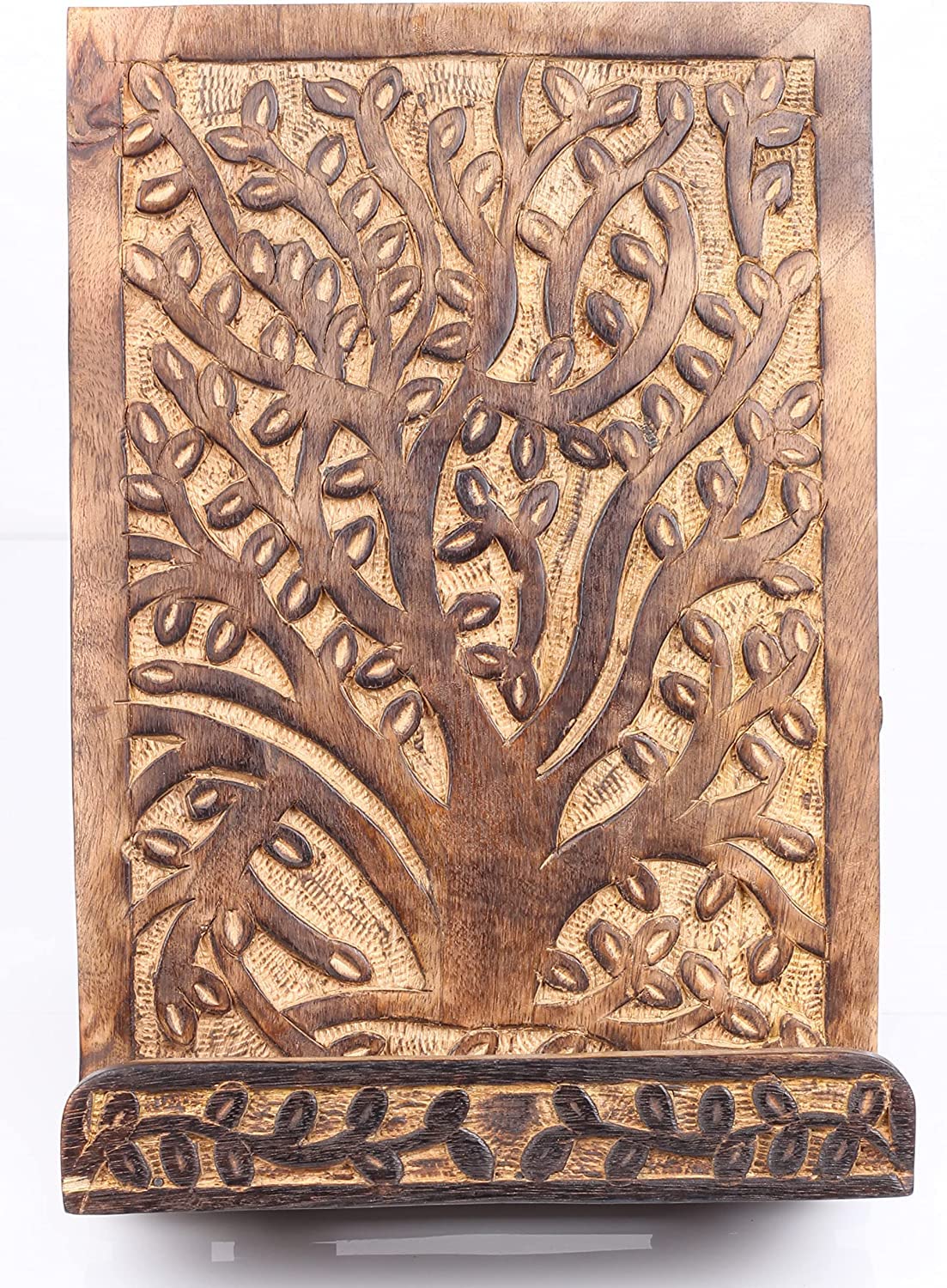 Father's Day Gifts Wooden Cookbook Stand, Tree of Life Wood Cookbook Holder, Adjustable IPad Tablet Book Holder Stand for Kitchen Desk Reading Portable Wooden Cooking Bookstands for Recipe, Magazine