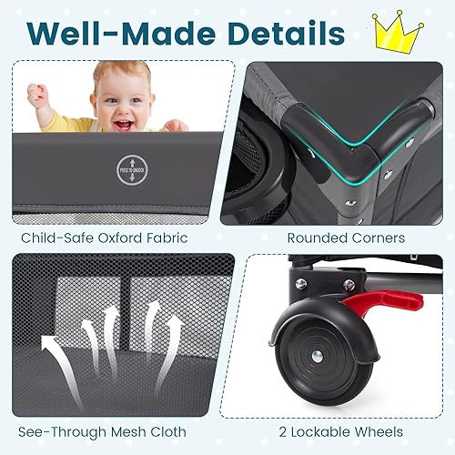 Miniatura 8 de BABY JOY Paquete 5 en 1 con toldo, 4 alturas ajustables para bebé con moisés, cambiador de pañales en forma de U, correa de seguridad, cremallera