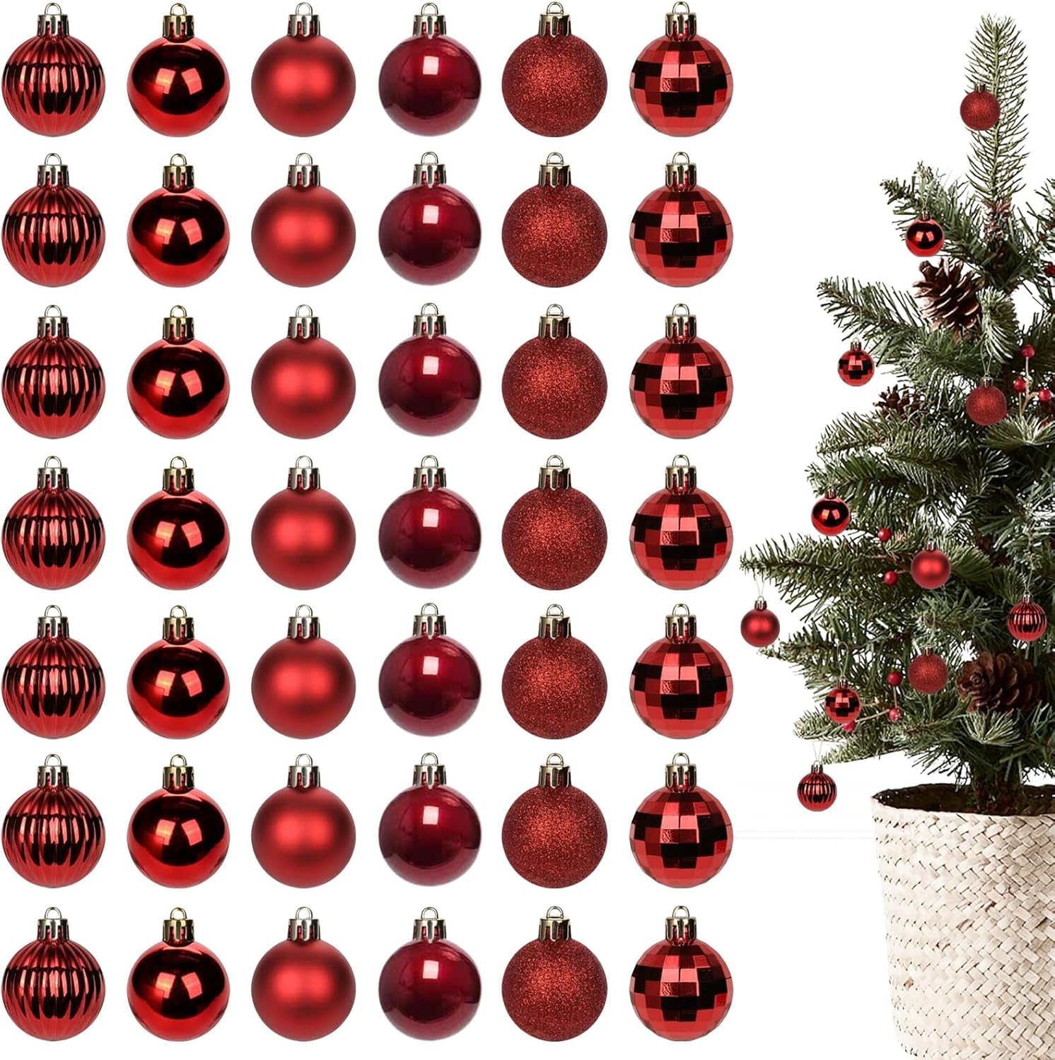 HongChelle Christmas Baubles Ruby Red, Mini Christmas Hanging Ball, Shatterproof Plastic Hanging Decorations for Wreaths, Gift Packages, Trees, Holiday Parties, Seasonal Celebrations