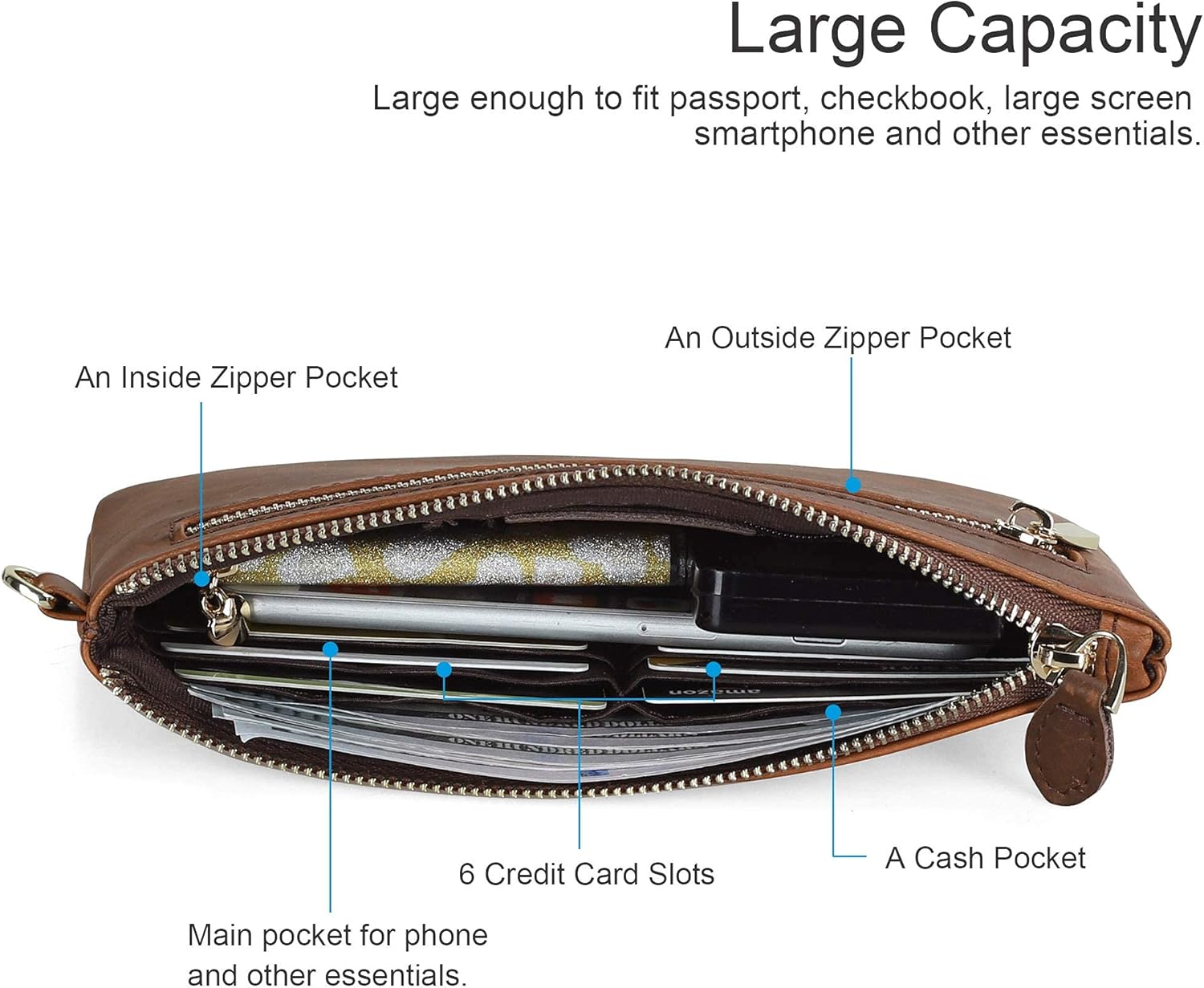 befen Genuine Leather Wristlet Clutch RFID Blocking Bag Cell Phone Wallet Purse Wristlet Wallet Purses and Handbags for Women - Image 3