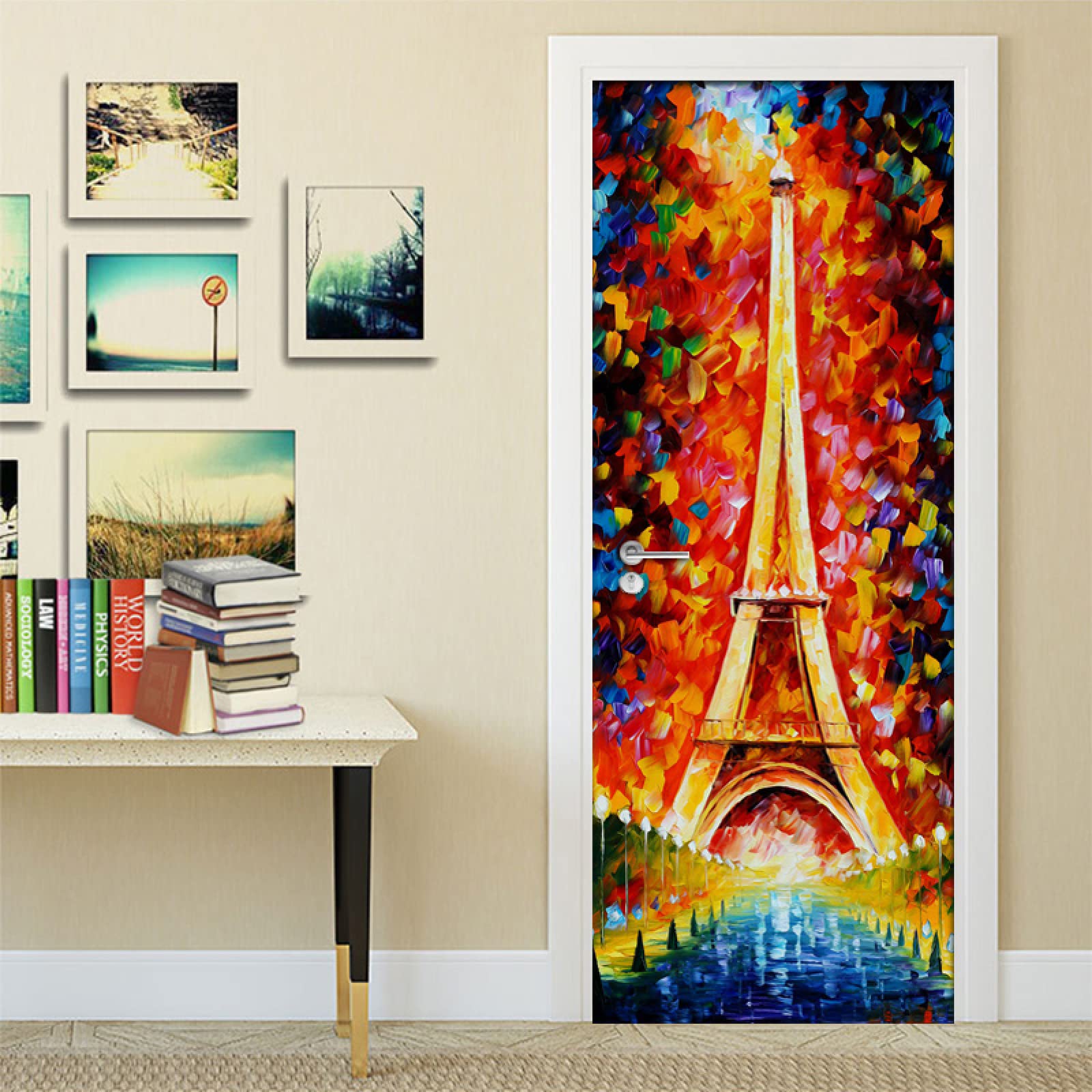 Sticker Porte 3D Tour Eiffel - 204x83cm - Vinyle - Déco Trompe-l'œil