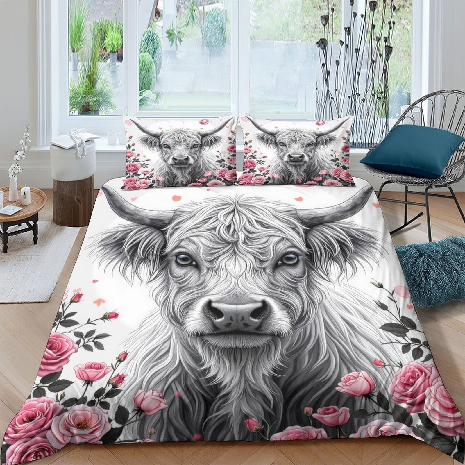 3D Printed Highland Cow Duvet Cover, Microfiber Bedding Cover Hidden Zipper