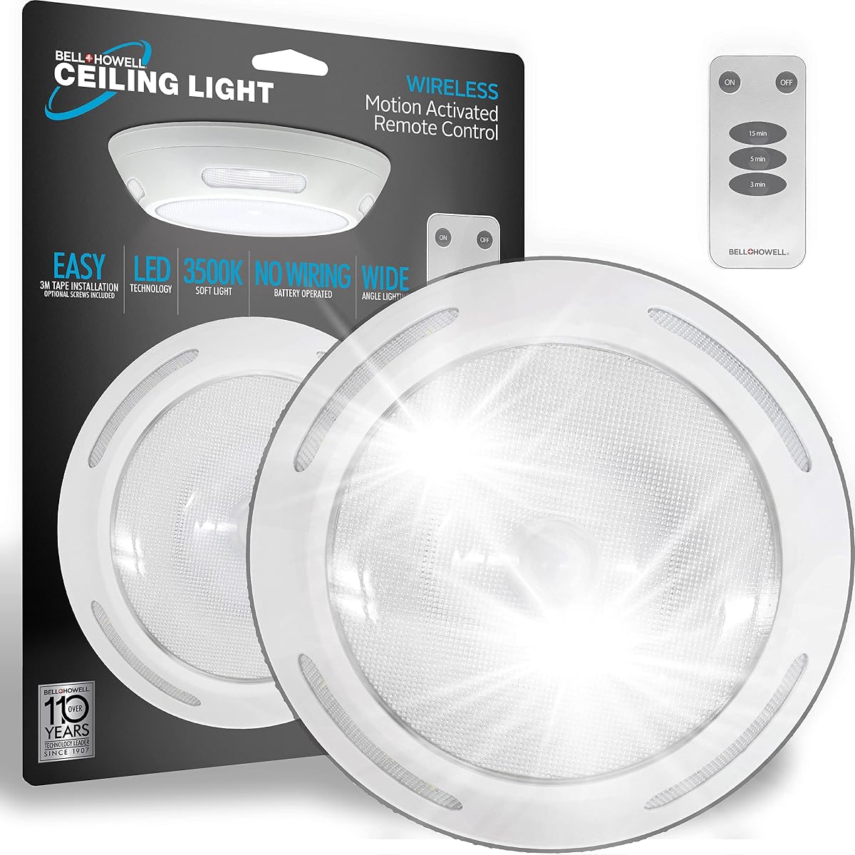 Bell+Howell Wireless Led Ceiling Spotlight, 300 Lumens, Remote Control, Motion