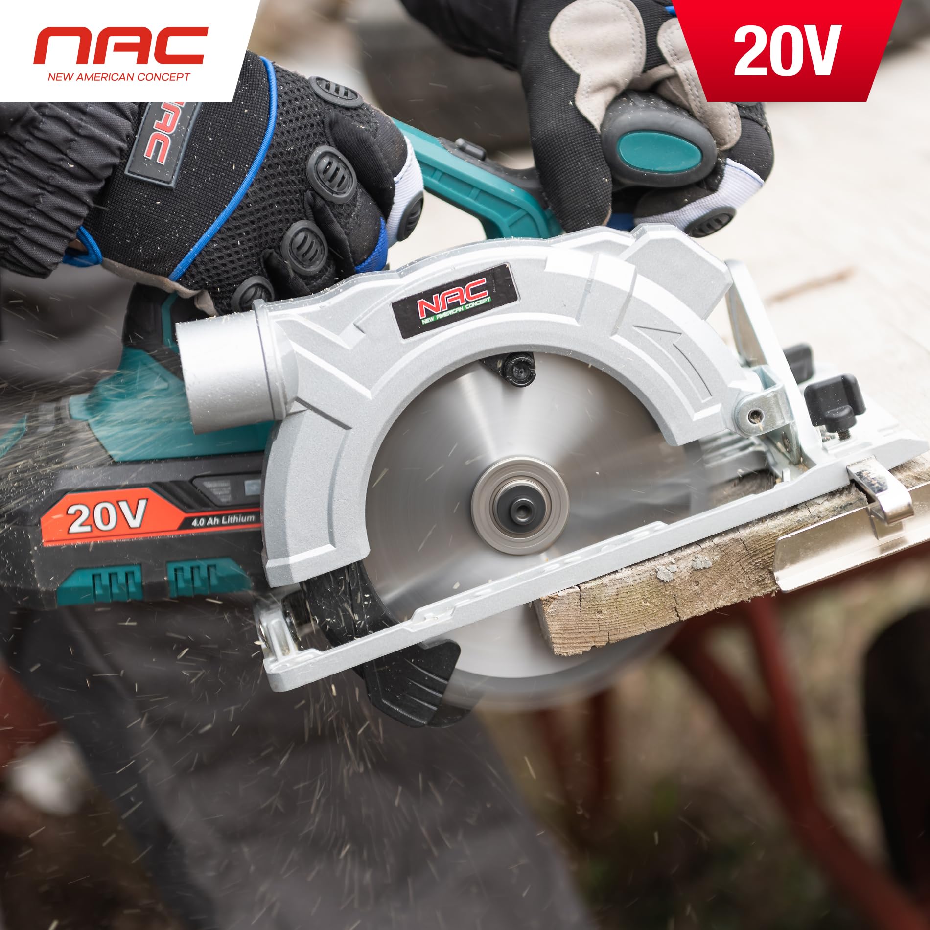 NAC NEW AMERICAN CONCEPT Sierra Circular Manual con Láser de Guía - Sierra Circular a Batería con Sistema de Extracción de Polvo y Virutas - Sierra de Inmersión sin Baterías ni Cargador