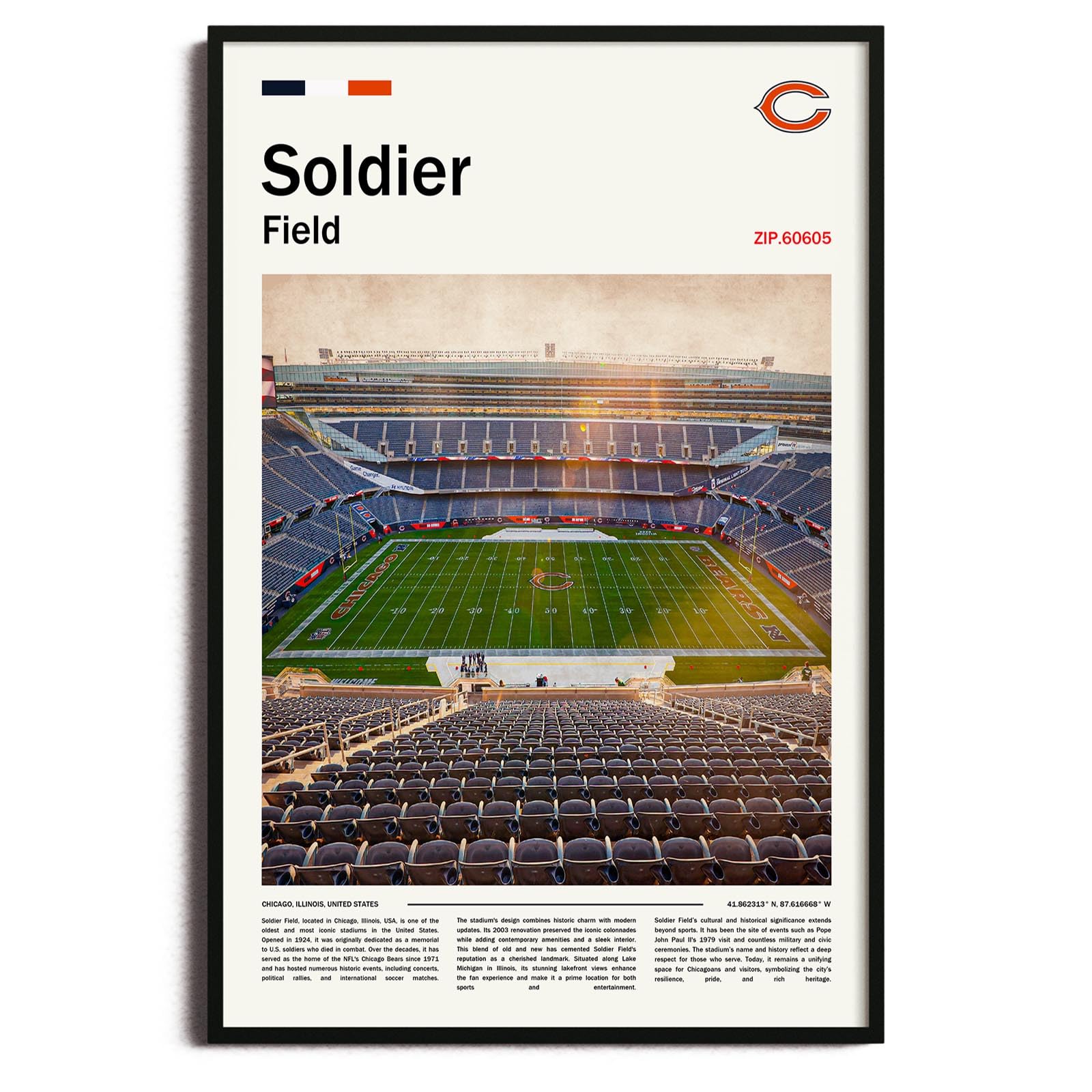 Photo 1 of (Unframed 11"x17") SoldierFieldStadium Canvas Print – Chicago Home Field Wall Art for Bears Fans, Sports poster for Game Room or Man Cave Decor