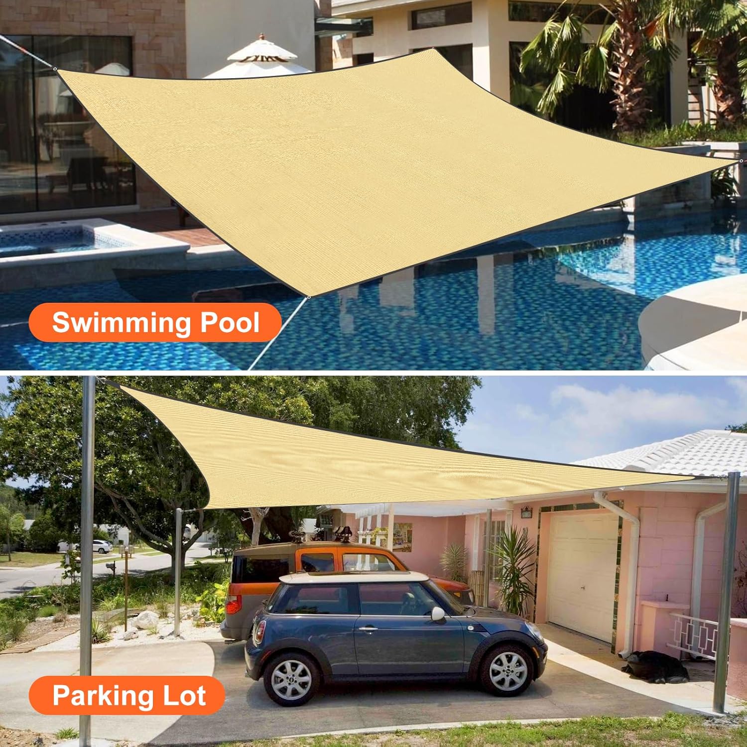 Sun Shade Sail, 10' X 13' Rectangle Shade Sail with Grommets Pergola Shade Cover, Sun Shade Cloth for Patio Carport Yard Lawn Garden (Sand)