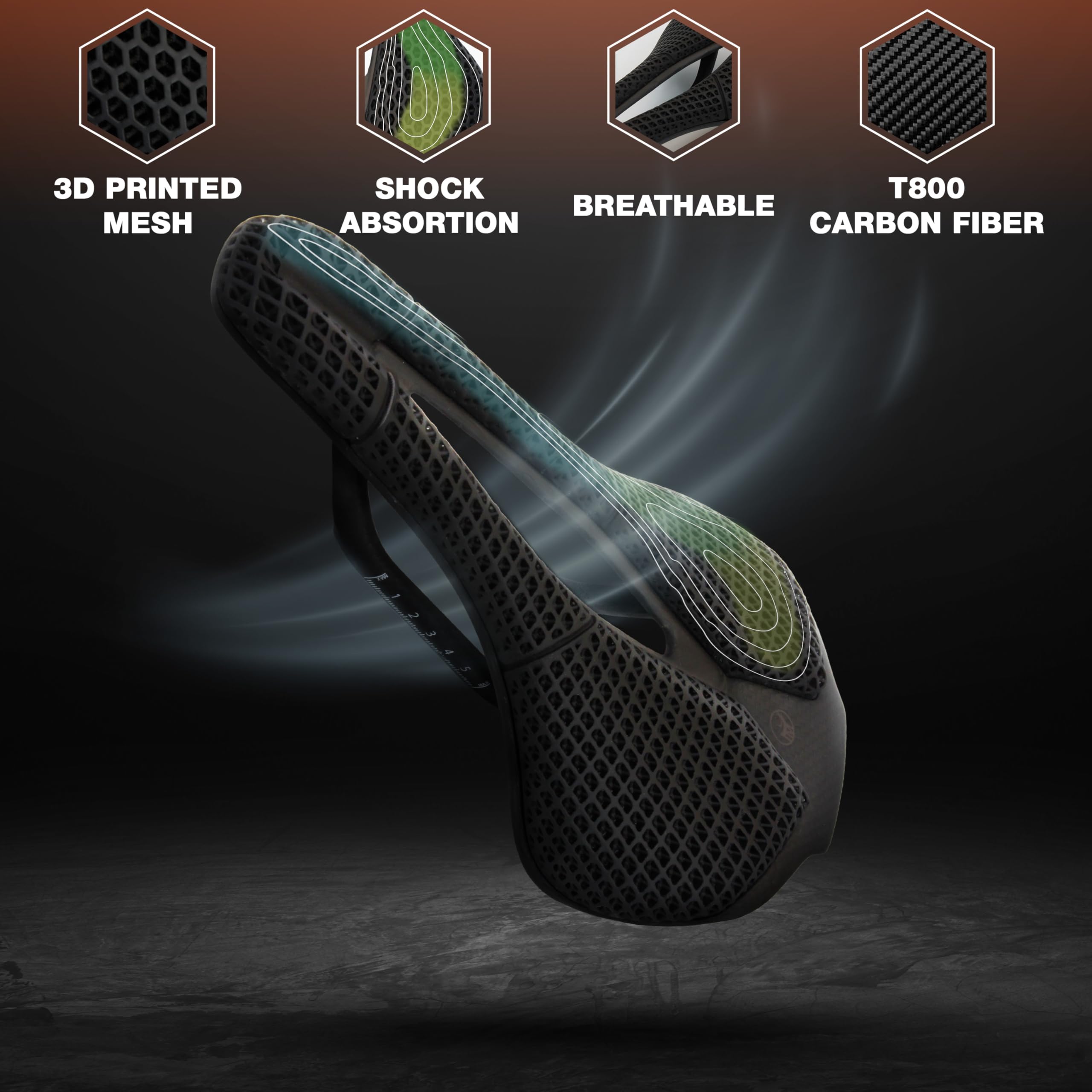 IMPALAPRO Sillín de Carbono Impreso en 3D Ultraligero 250x140mm — Sillín 3D T800 Firmeza Alta - Sillín Bicicleta Carbono con Hueco Ergonómico Transpirable — Raíles Ovalados 7x9mm