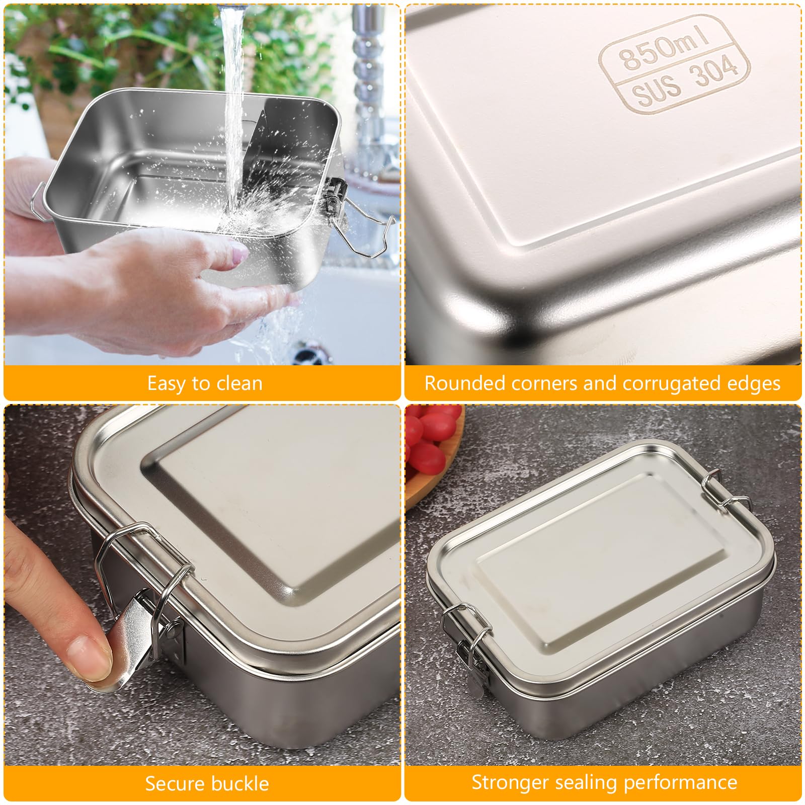 Lille Home Contenitore termico impilabile in acciaio inox per pranzo/snack, contenitore termico a 3 livelli Bento/contenitore per alimenti con borsa per il pranzo, 2600ml (Marrone