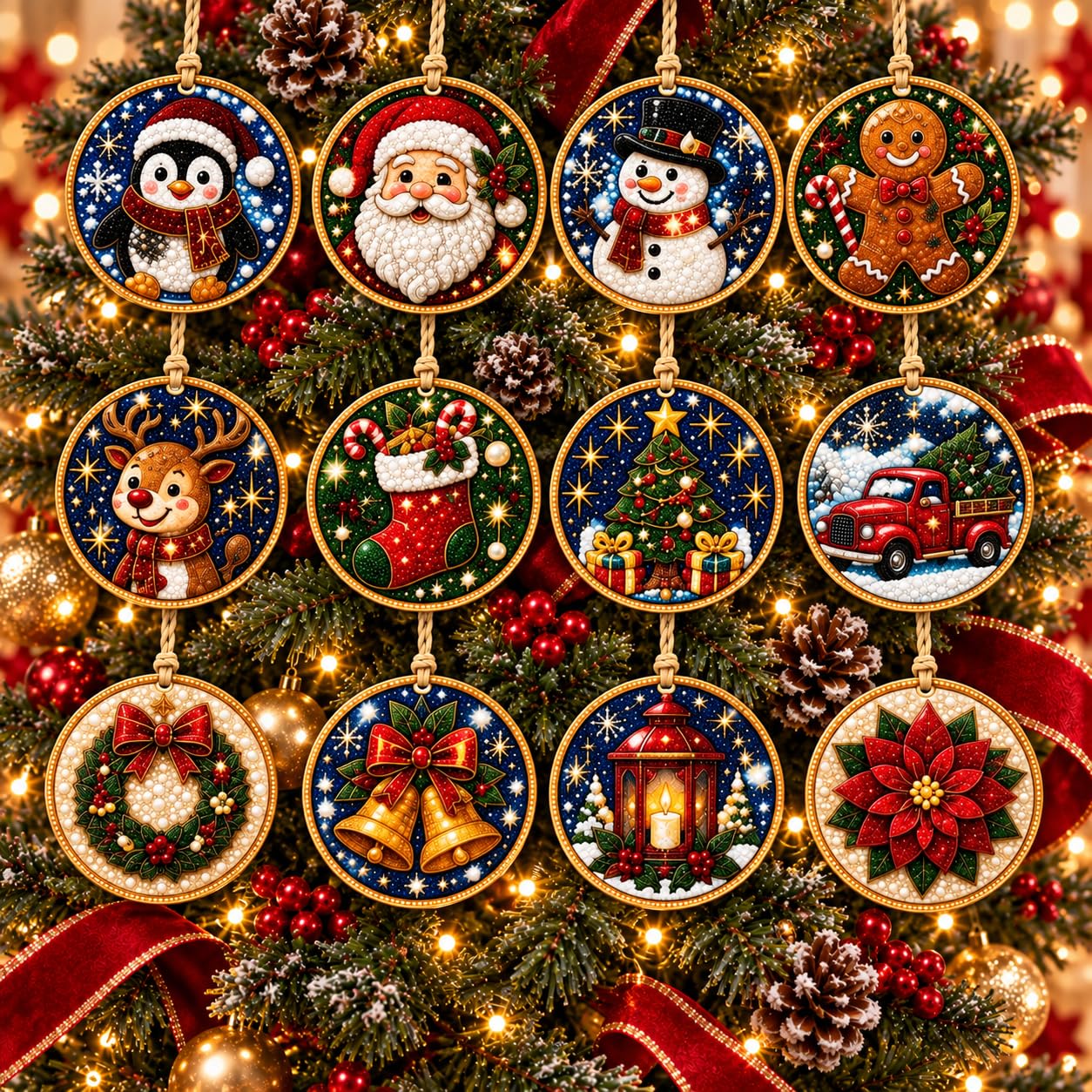 Usper Christmas Wooden Diamond Art 3D Pearl Painting Kit，12PCS A
