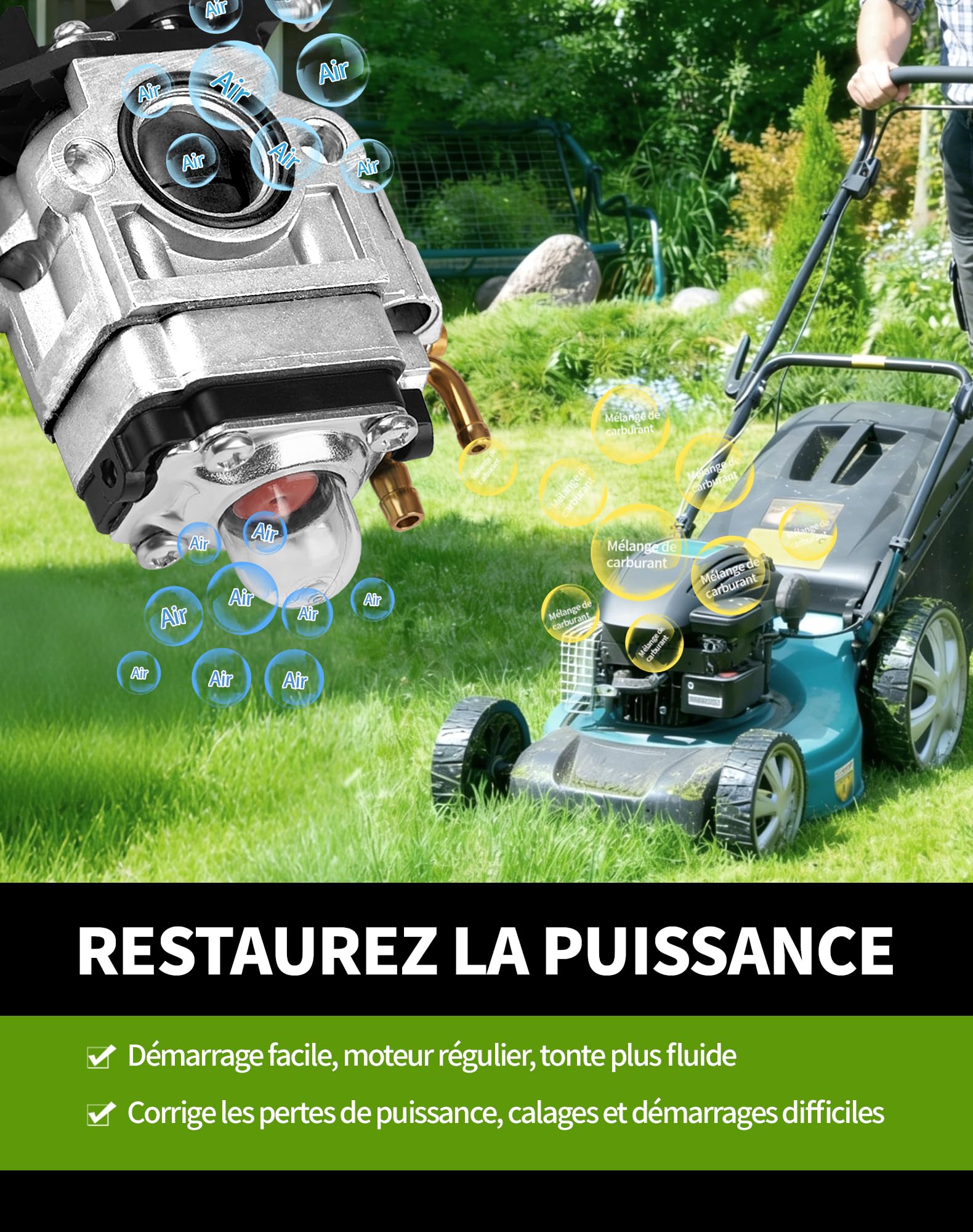 LUNEKUCK Carburateur Debroussailleuse 52cc 49cc 43cc Carburateur pour Moteur à Deux Temps Kit Carbu avec Bougie d'Allumage Durite Essence Joint Pompe Amorçage - 4