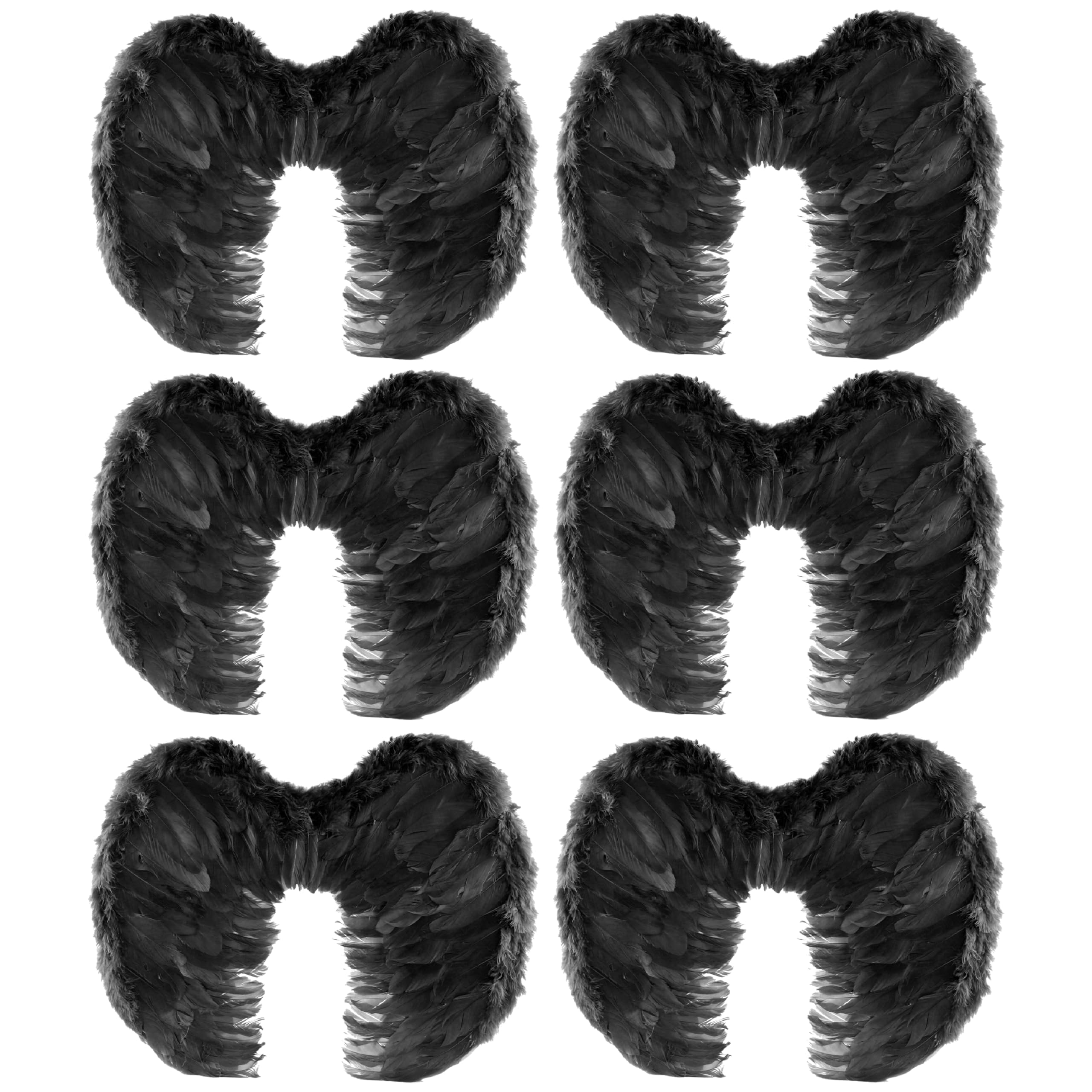 Black Feather Wings - Pack of 6 - Large Black Feathered Wings with Elasticated Straps - Dark Angel Halloween Fancy Dress Costume Accessory
