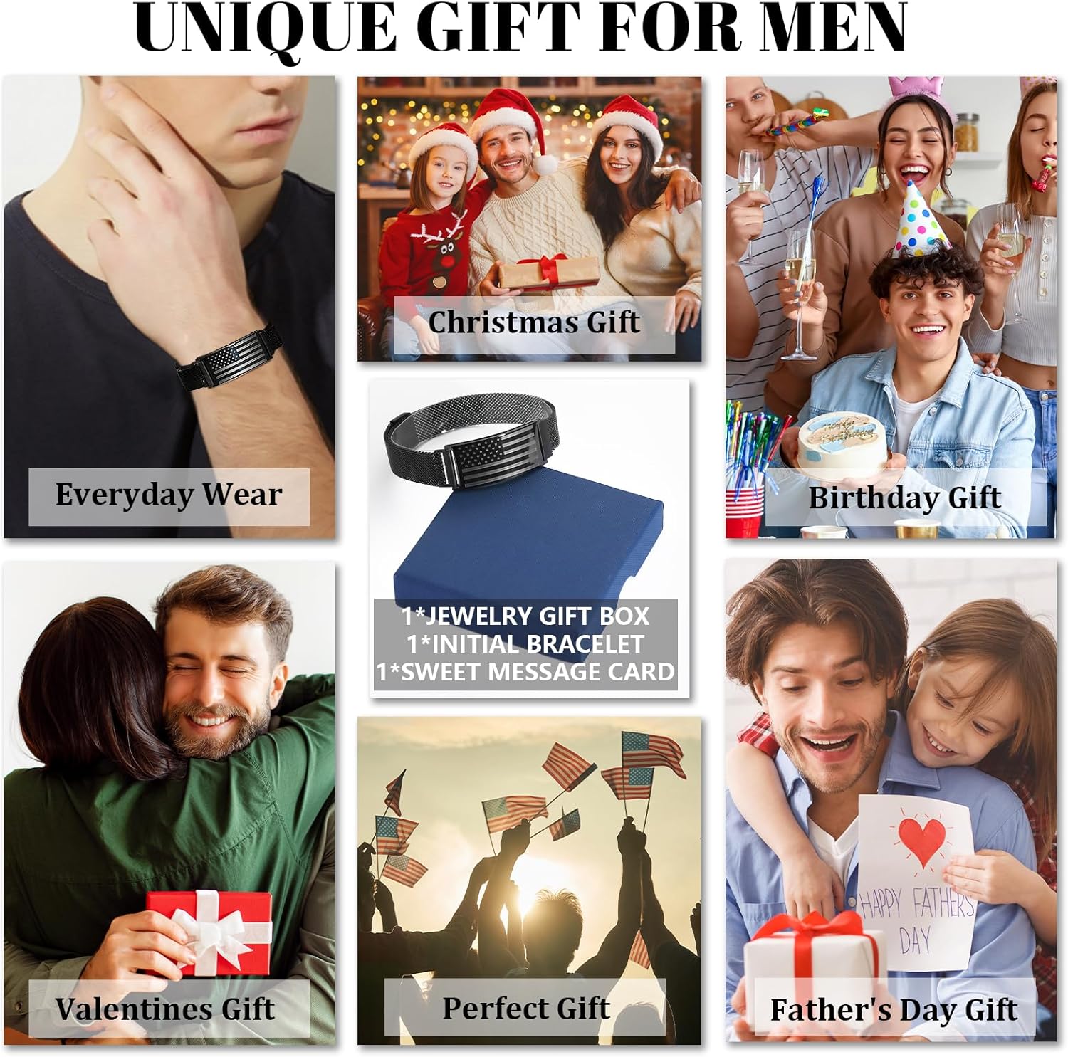 American Flag Bracelet for Men Dad Son Brother Boyfriend Husband,Stainless Steel Bracelets Birthday Christmas Jewelry Gifts for Men Him Dad - Image 6