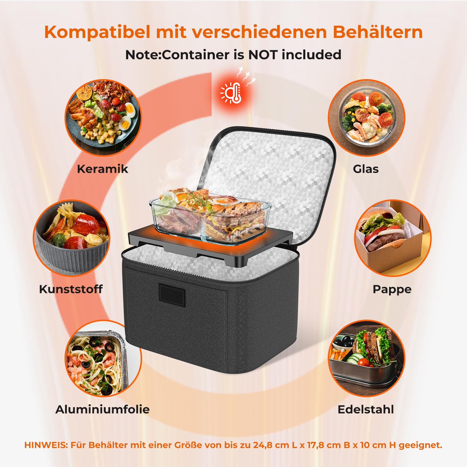 Elektrische Lunchbox - Kleine Speisenwärmer für Männer & Frauen, Mini Mikrowelle für Reisen, 12V/24V/220V 3-in-1 Selbstheizender Ofen für Auto, LKW & Büro, Schwarz