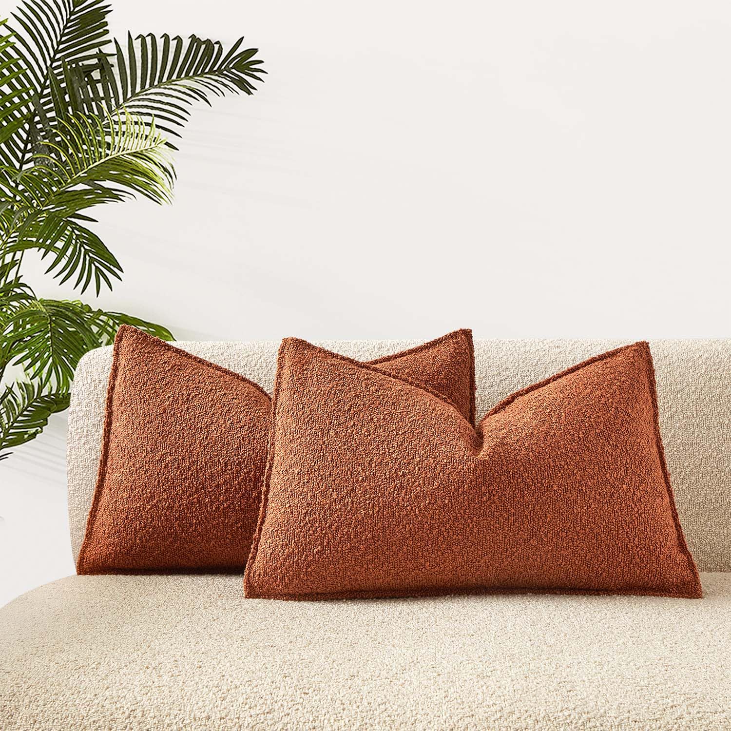 JUSPURBET Rust Decorative Pillow Covers 14x24 Set of 2 Throw Pillow Covers for Couch Sofa Bed Cozy Boucle Textured Lumbar Cushion Covers Cases with