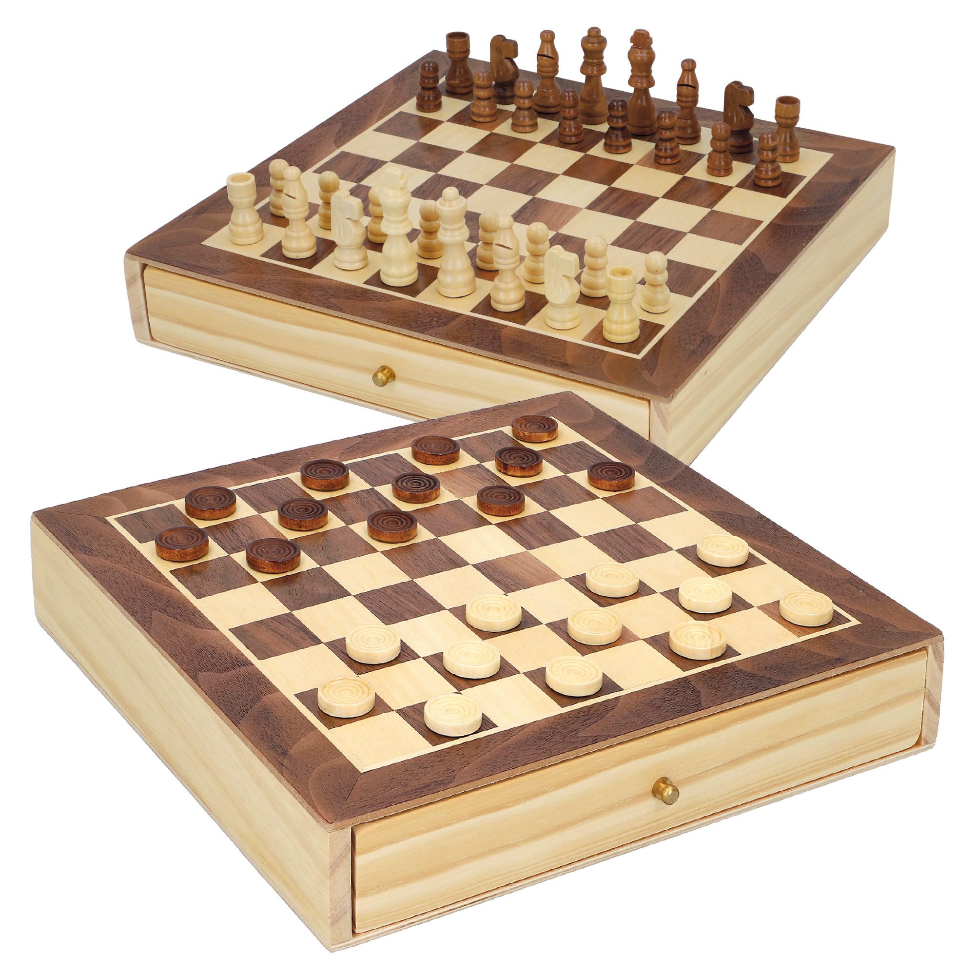 ColorBaby CB Games 45594 Jeu de société d'échecs et de Dames 2 en 1 en Bois avec tiroir 30 x 30 cm