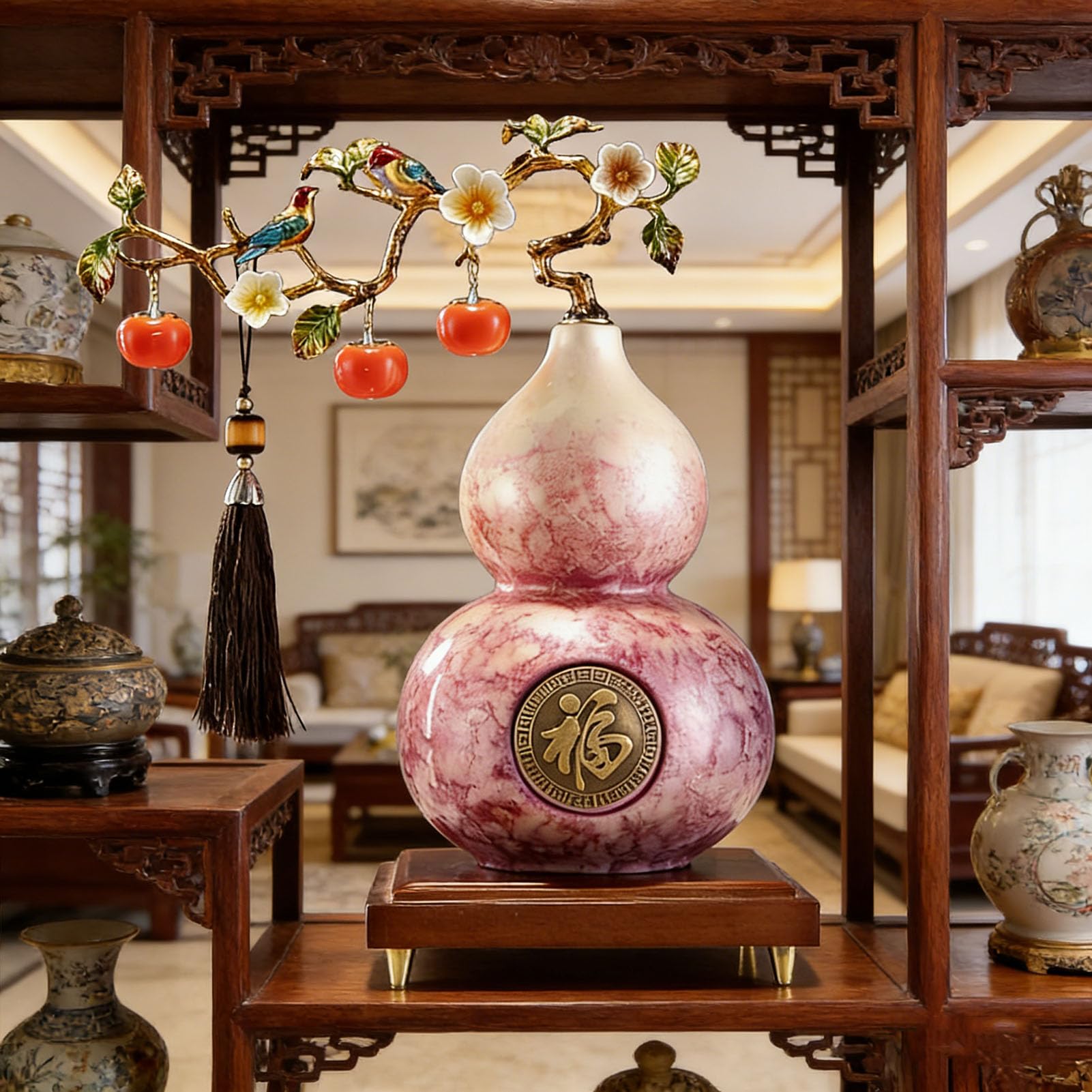 Feng Shui ceramiczna tykwa Wu Lou, tradycyjny chiński wystrój powodzenia dla bogactwa i zdrowia, prezent amulet błogosławieństwa dla bliskich, przyjaciół rodziny,A