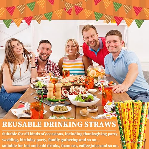 Miniatura 6 de JANYUN 40 popotes de otoño de 9 pulgadas, de plástico duro, reutilizables, para Acción de Gracias, hojas de arce de otoño, popotes de calabaza para