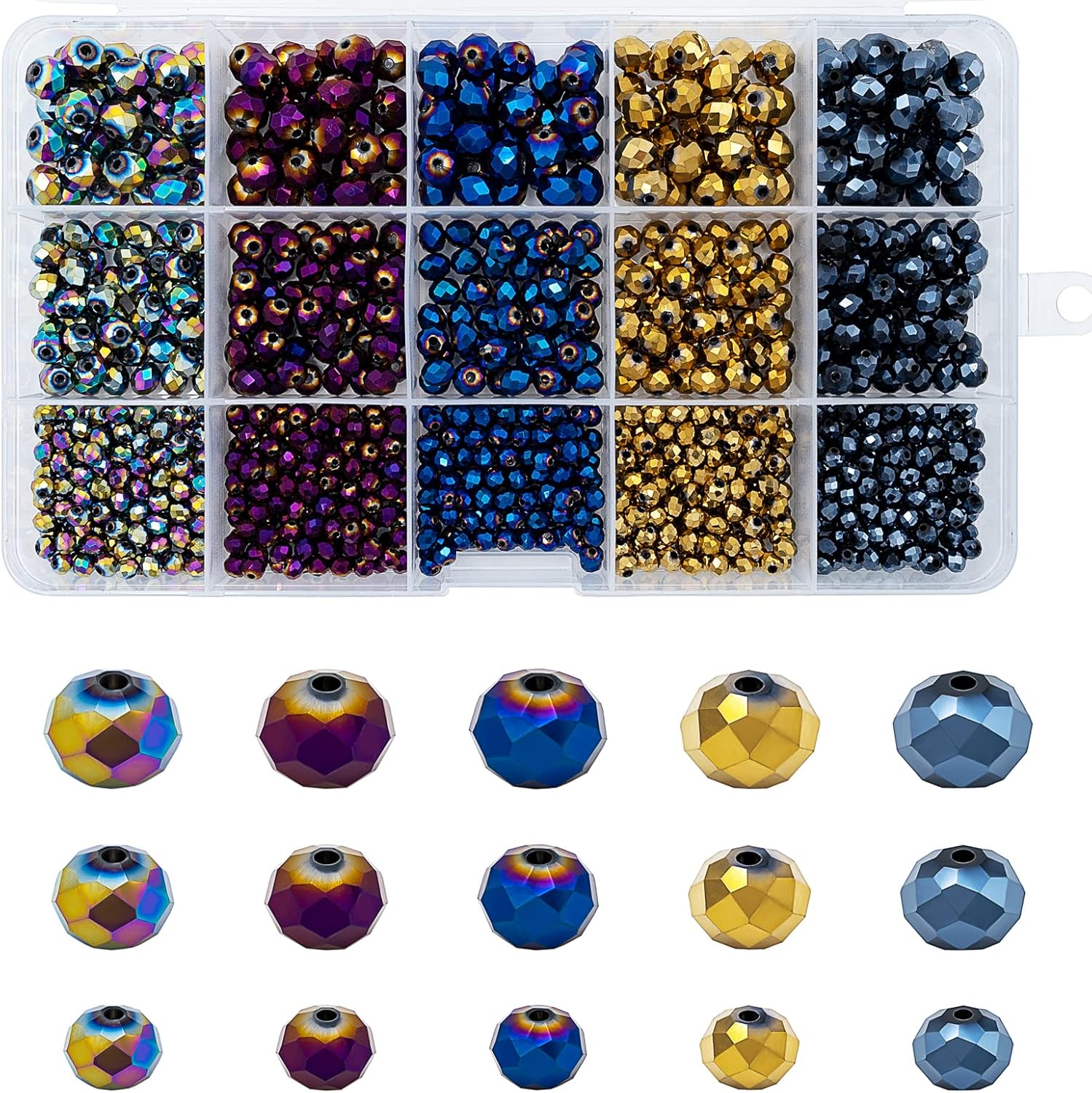 JEBBO 1000pcs 5 Metallic Colors Briolette Crystal Glass Beads for Jewelry Making