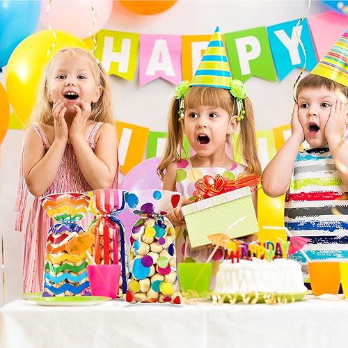 Miniatura 6 de 105 bolsas de celofán arcoíris, diseño de rayas de lunares, bolsas de dulces con lazos giratorios para el día del orgullo, almuerzos escolares, baby