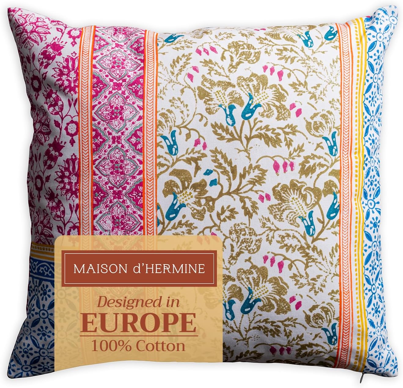Maison d' Hermine Decorative Pillow Covers 20 x 20 inch Square 100% Cotton Throw Pillow Covers with Invisible Zipper for Living Room Couch Chair Sofas Gifts for Mothers Day - Katmandou - Jammu