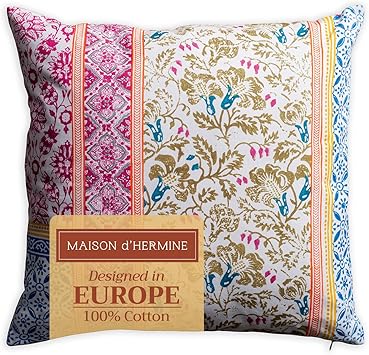Maison d' Hermine Decorative Pillow Covers 20 x 20 inch Square 100% Cotton Throw Pillow Covers with Invisible Zipper for Living Room Couch Chair Sofas Gifts for Mothers Day - Katmandou - Jammu