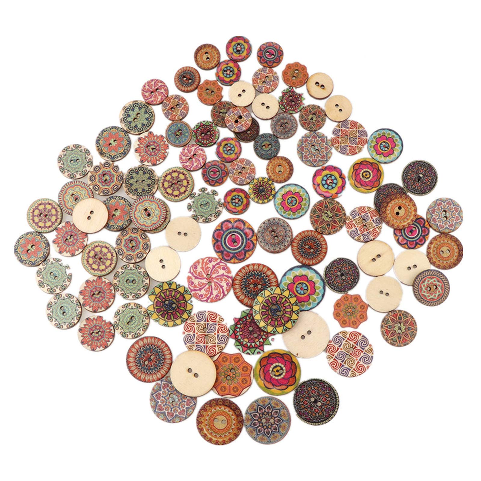 100 Holzknöpfe Zum Basteln – Blau-gelb, 2-Loch, Größen 15-25 Mm, Für Nähen, Scrapbooking, Dekoration
