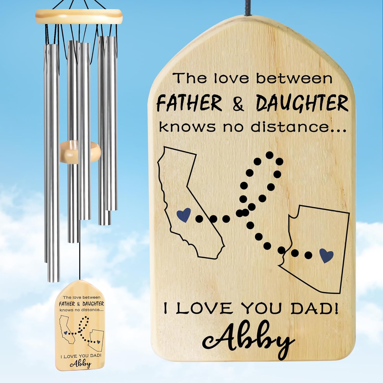 Personalized Dad Gifts, PEMIRSAYO Father Wind Chimes, Gift for Father‘s Day from Kids, Birthday Gifts for Father, Gift for Daddy on Fathers Day Christmas - Love My Daddy to The Moon and Back