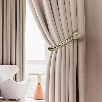 2 Pcs Curtain Tie Backs Hooks, Simple Curtain Holdback Wall Mounted Hooks, Curtains U-Shaped Hook Wall Mounted Window, Screws for Bedroom Fixed Curtains or Hanging Items (Brass)