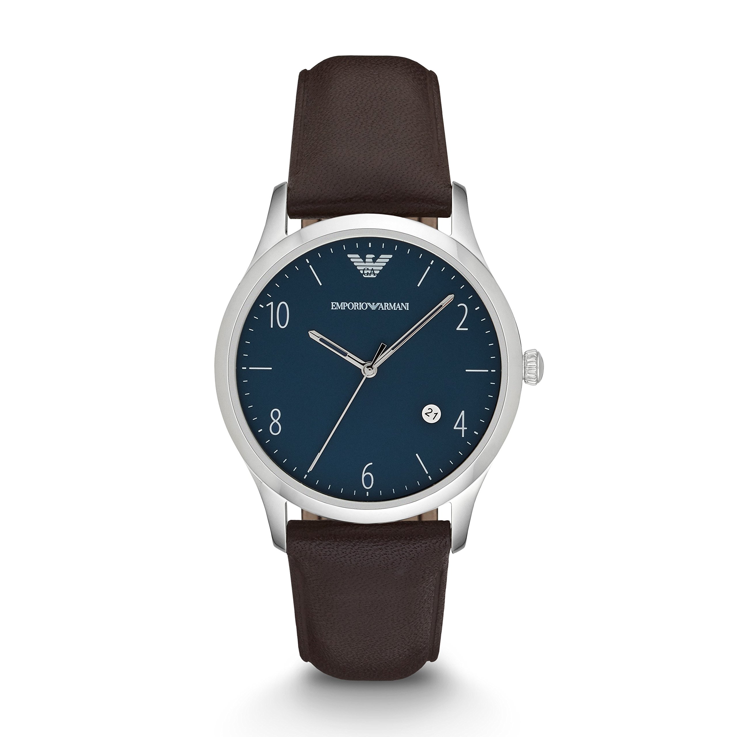 Emporio Armani Beta Men's Blue Dial Leather Band Watch - Ar1944, Analog Display, Quartz Movement