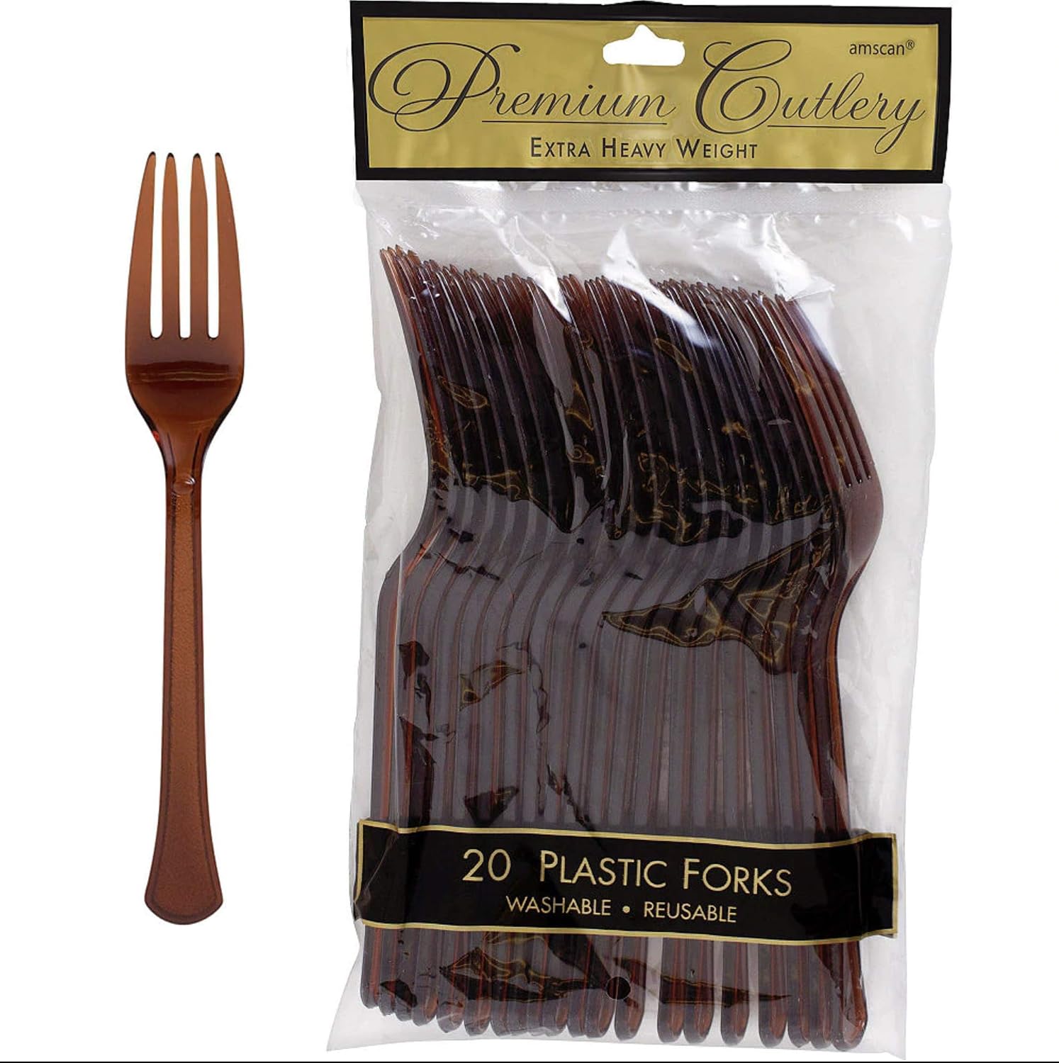 Amscan 8000.111 Premium Heavy Weight Plastic Forks, One Size, Chocolate Brown