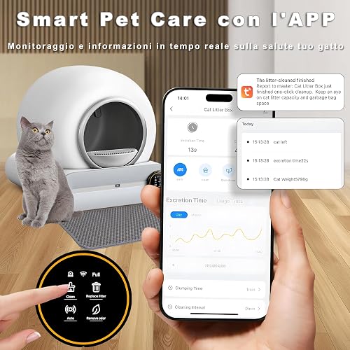 XQDKoon Automatic Cat Litter Box Self Cleaning with Odor Control, Safety Protection, APP Control, Odor Removal, 65L +9L Self Cleaning Litter Box Multiple Cats with 2 Roll Garbage Bags - 4