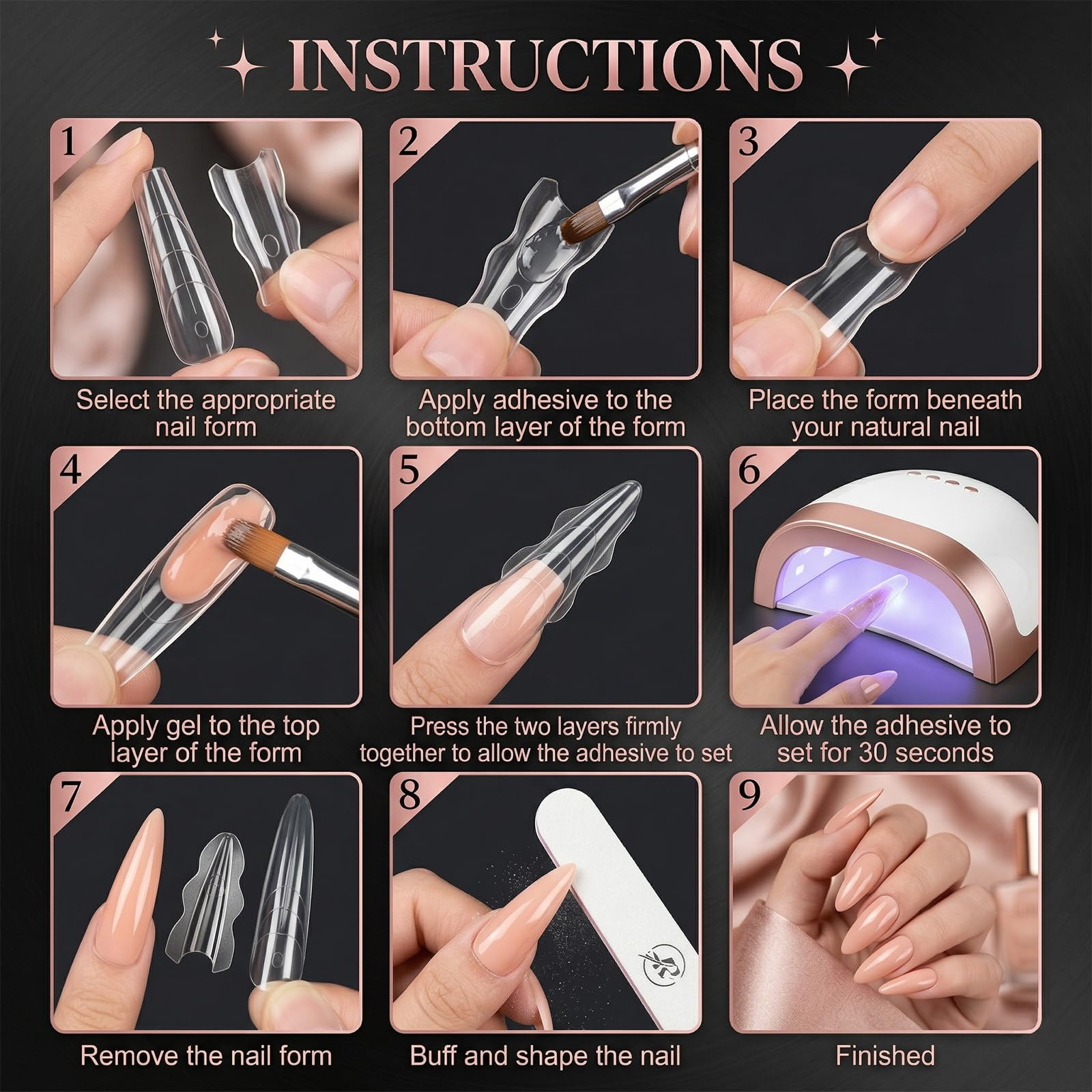 180 sztuk foremki do paznokci Sandwich Dual Nail Form, Dual Tips z 15 rozmiarami & 3 liniami prowadzącymi, szablon do przedłużania paznokci do poliżelu, poliżelowe tipsy do przedłużania w