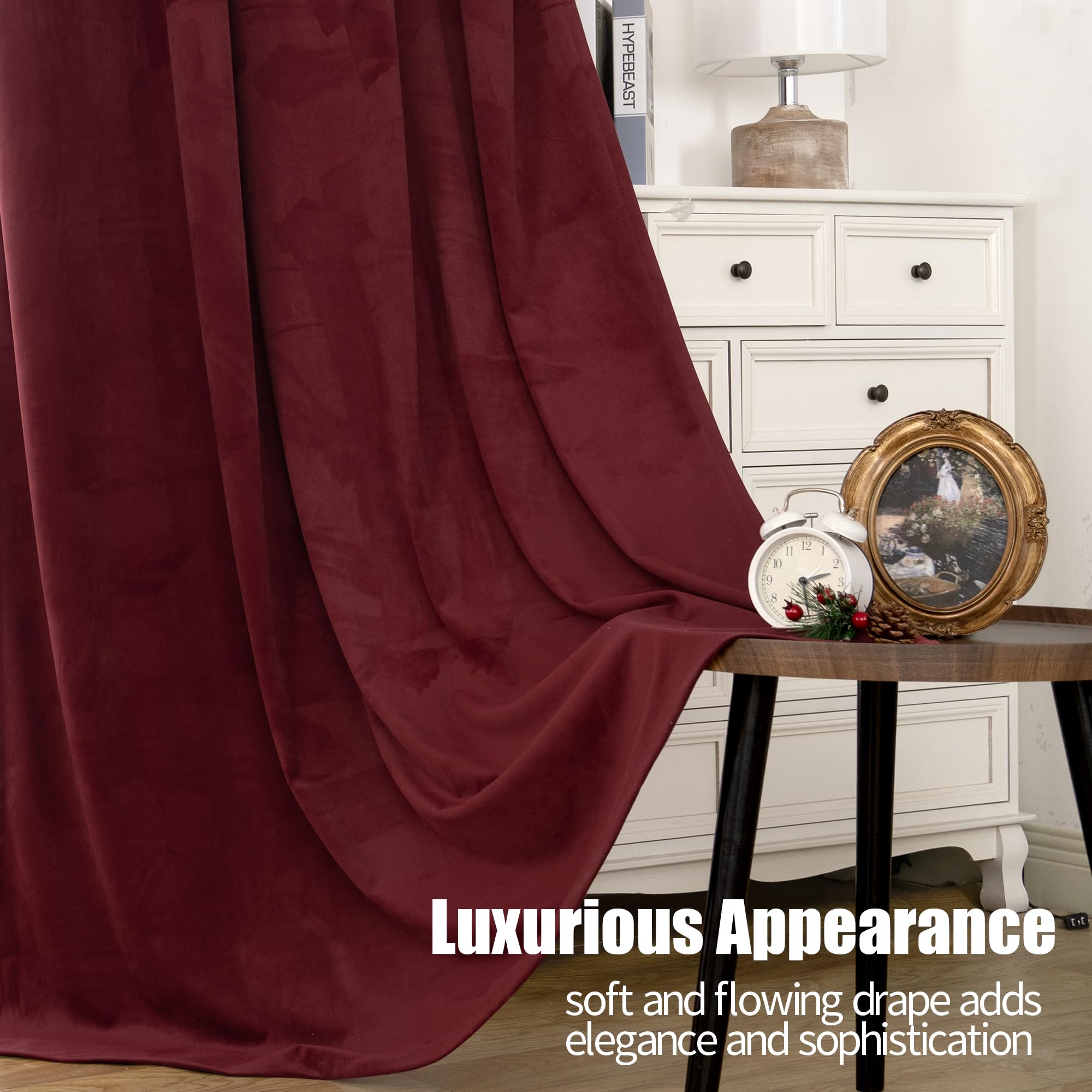 YoungsTex Cortinas de terciopelo borgoña de 96 pulgadas de largo para sala de estar, con aislamiento térmico, cortinas de longitud al suelo, cortinas de privacidad para dormitorio, bloqueo de luz,
