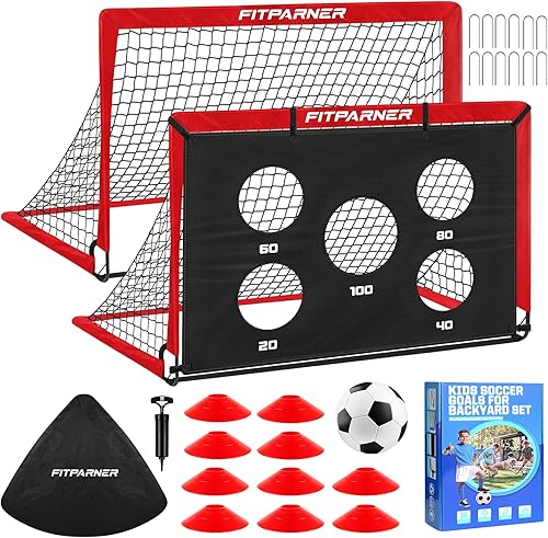 Miniatura 8 de Soccer Goal,Backyard Soccer Goals for Kids 2 Pack,4x3/6x4 FT Portable Pop Up Soccer Nets with Target,Ball&Cones,Complete Training Equipment for Kids
