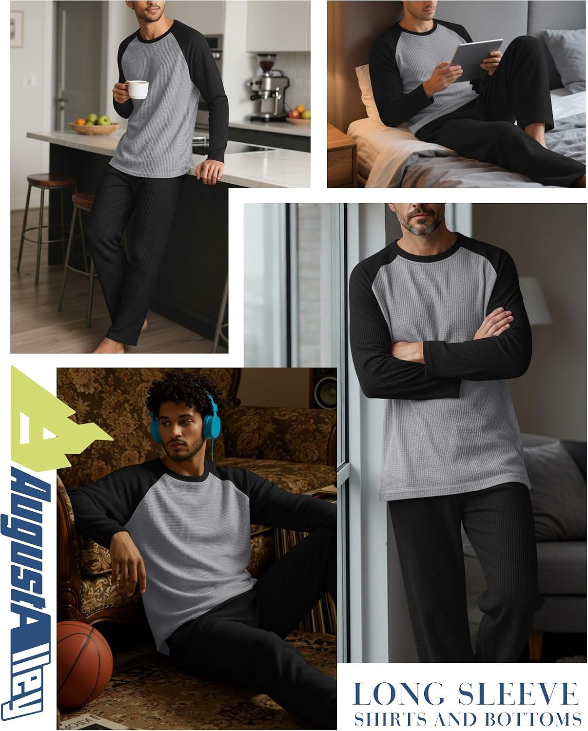 August Alley Men's Pajama Set Waffle Knit Sleepwear