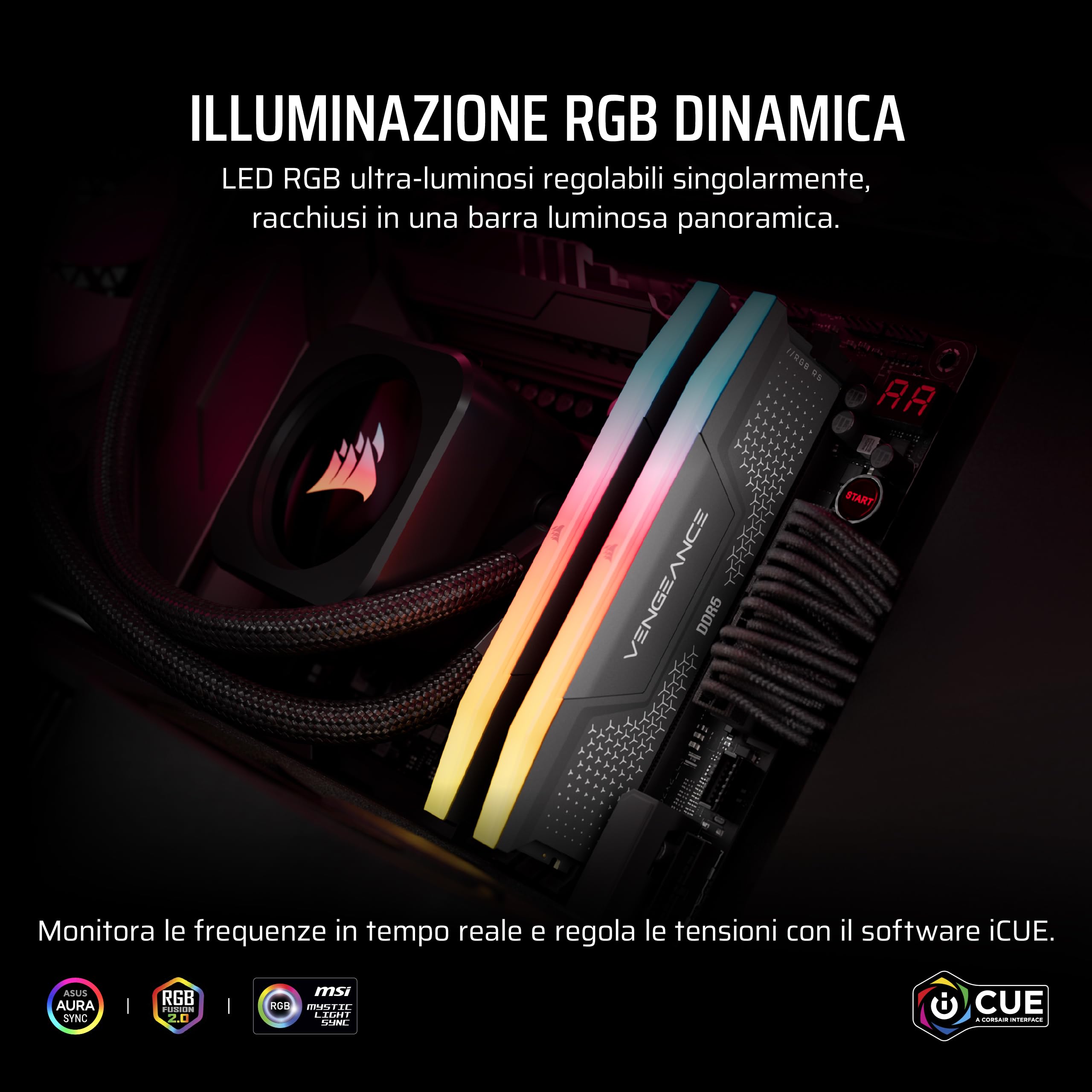 CORSAIR VENGEANCE RGB RS DDR5 RAM 32GB (2x16GB) 6000 MHz CL36-44-44-96 1.35V AMD EXPO e Intel XMP 3.0 Memoria Per Computer Desktop – Grigio (CMG32GX5M2E6000Z36)