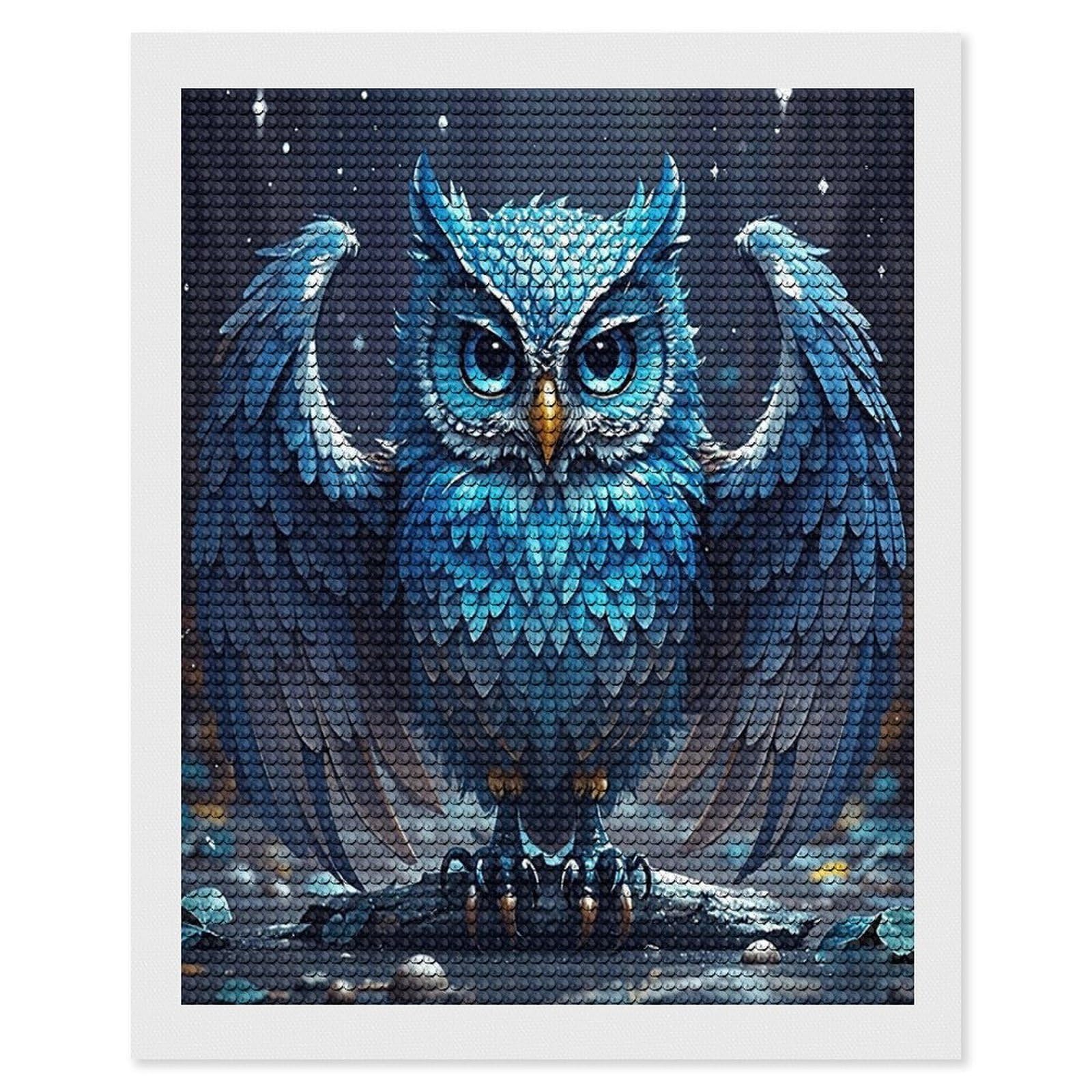 FekiLoot Blue Owl Paint by Numbers Kit for Adults Beginner DIY Diamond Dots Paintings Round Full Drill Diamond Art Kits Picture Diamond Art Painting Kits for Home Decor 16"x20"