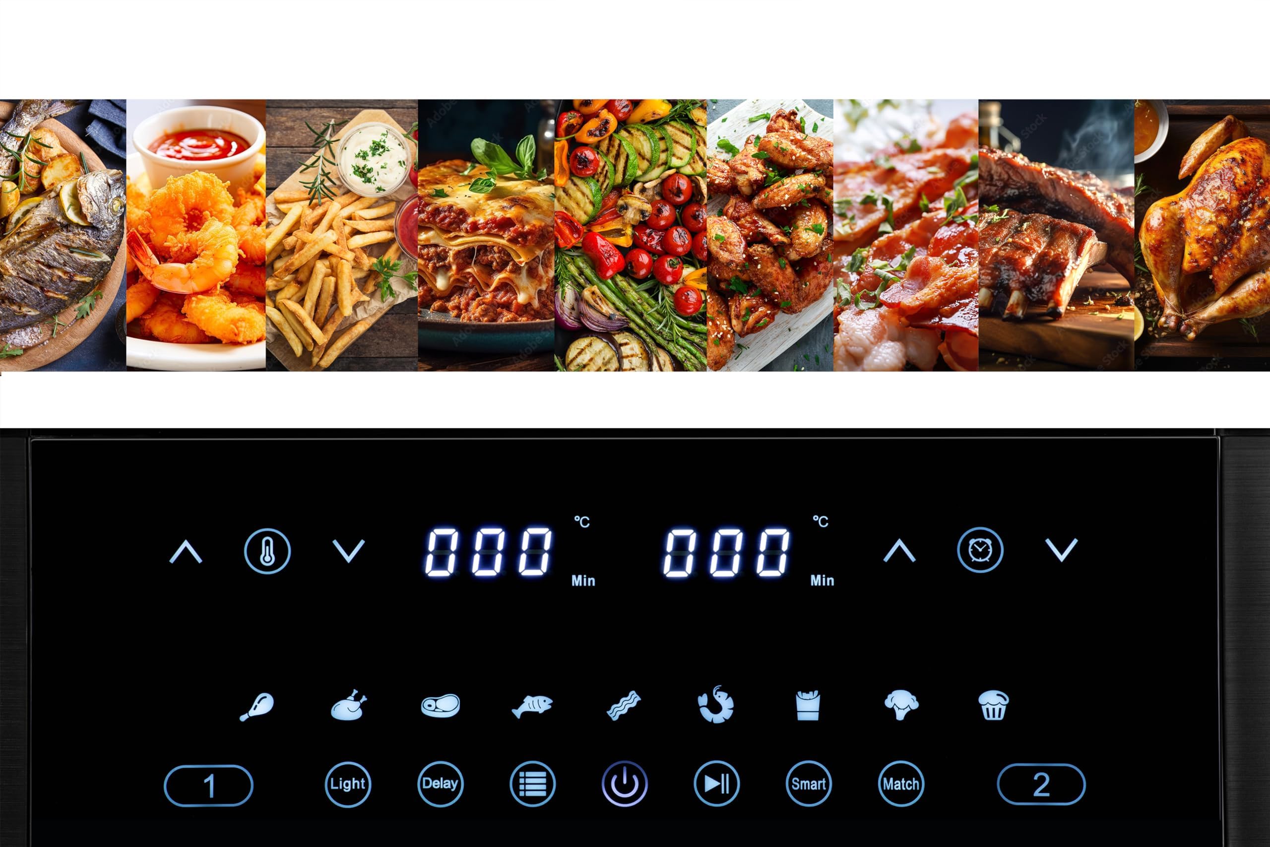 Linsar Dual Zone Heißluftfritteuse mit Doppelkammer, 8L Air Fryer 2 Körben mit Sichtfenster, Touchscreen,9 Presets,Dual Cook, Synchronisieren Fertig Technik, 2570-3040 Watt (Schwarz)