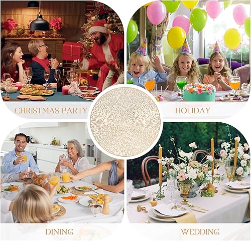 Miniatura 6 de Mosayt Juego de 12 manteles individuales redondos de Navidad, manteles individuales metálicos de vinilo dorado, lavables, fáciles de limpiar,