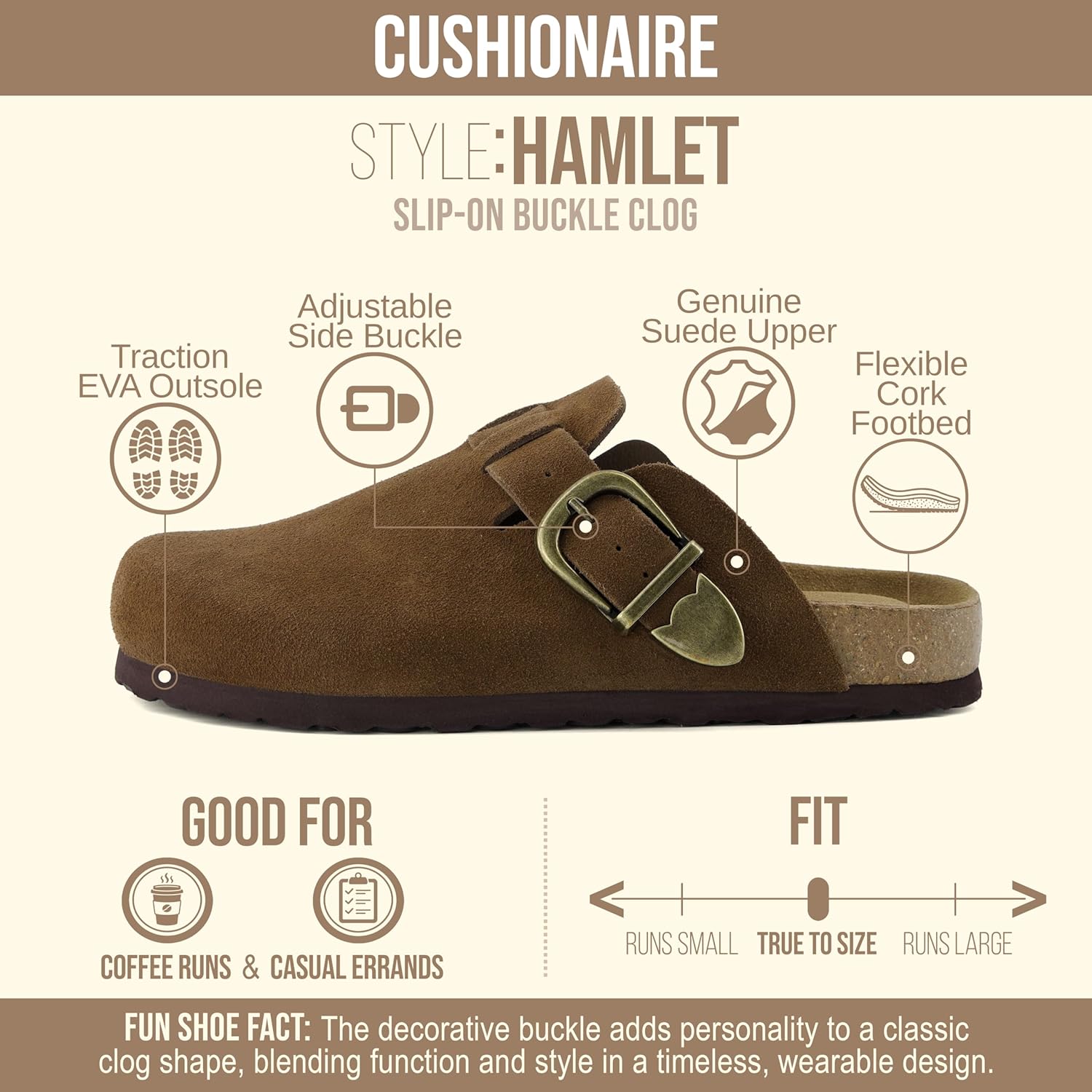 CUSHIONAIRE Hamlet Genuine Leather Suede Clogs for Women, Slip On Shoes with Detailed Metal Buckle Strap and Memory Foam Footbed - Image 4